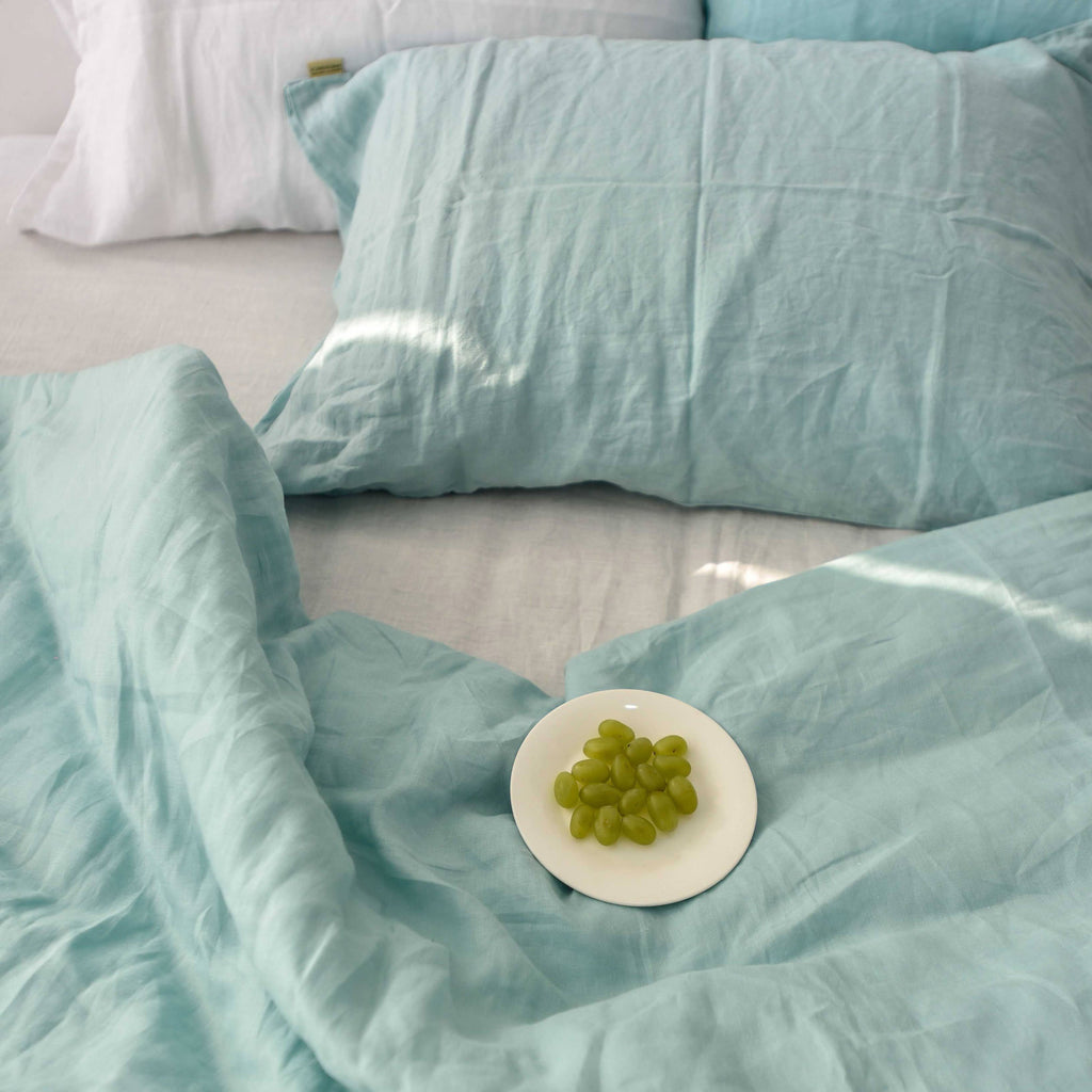 Mint Green French Linen Duvet Cover Set - Soft & Breathable 4-Piece