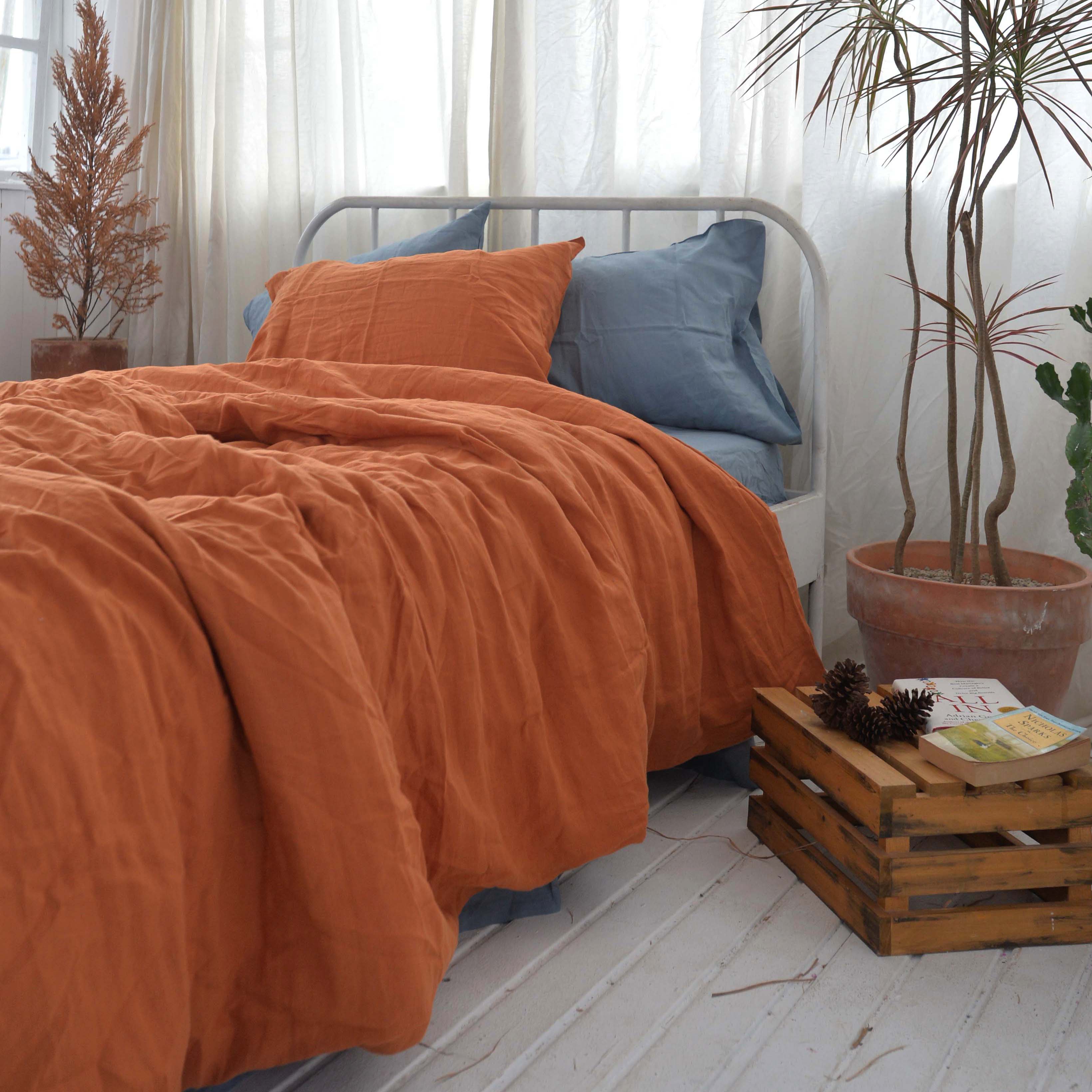Orange French Linen Pillowcase