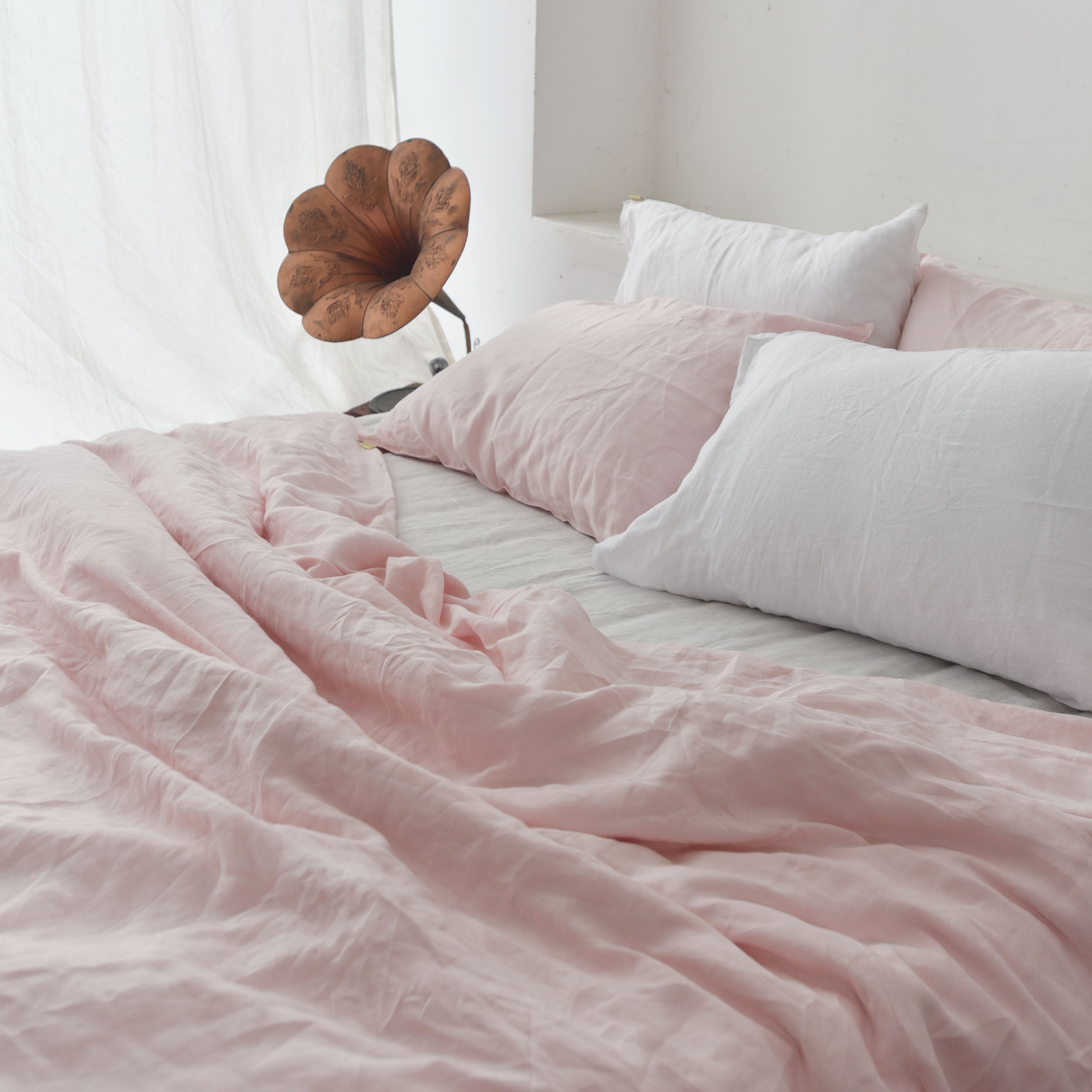 Peach French Linen Duvet Cover Set - Soft & Breathable 4-Piece
