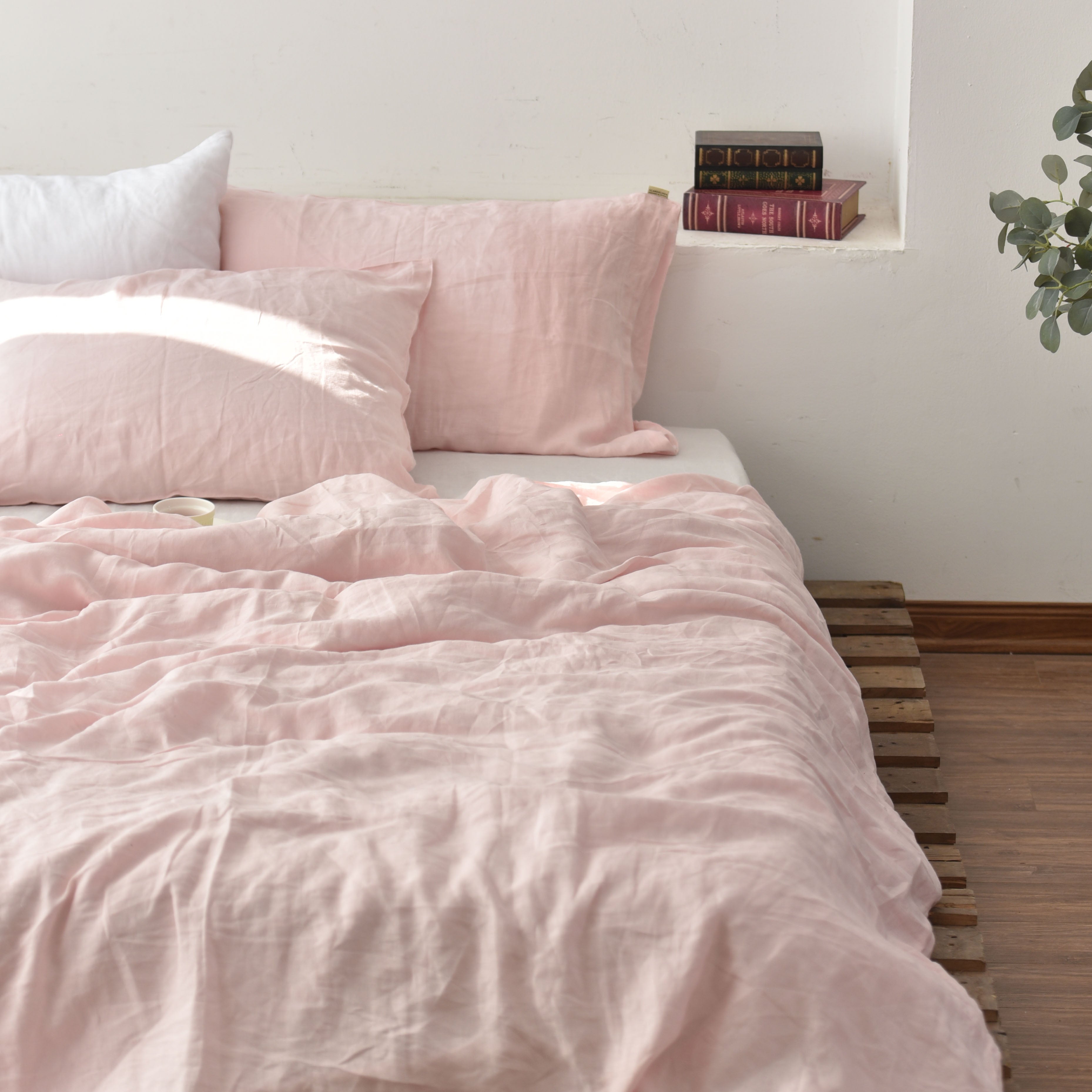 Peach French Linen Bedsheet | Deep Pocket Fitted Sheet