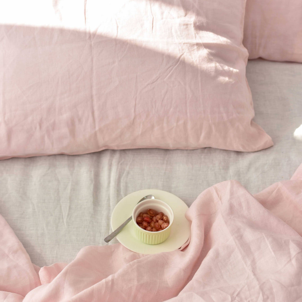 Peach French Linen Duvet Cover Set - Soft & Breathable 4-Piece