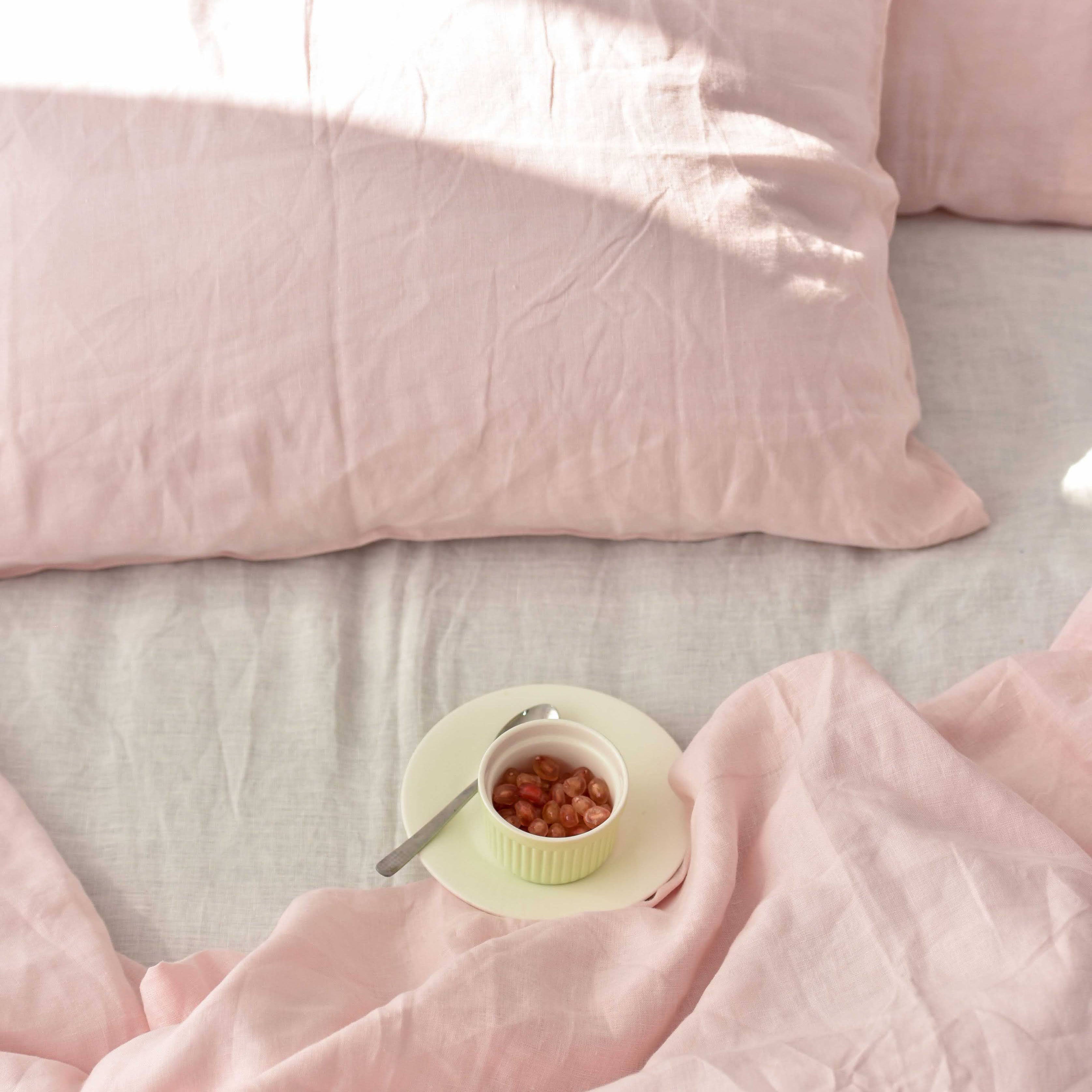 Peach French Linen Duvet Cover Set - Soft & Breathable 4-Piece