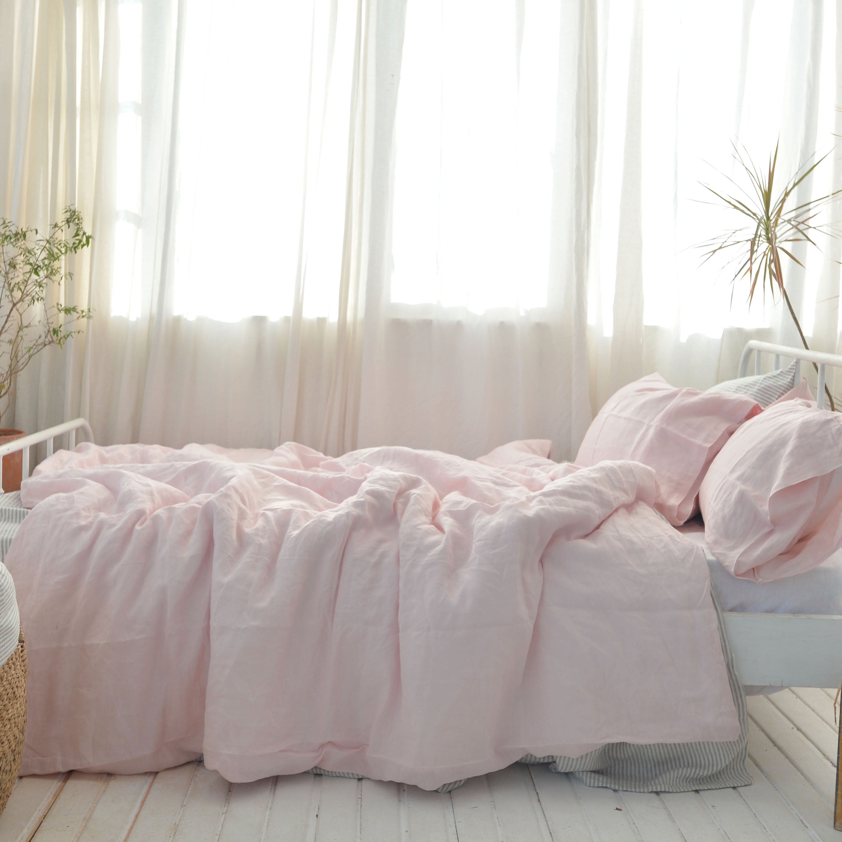 Peach French Linen Bedsheet | Deep Pocket Fitted Sheet