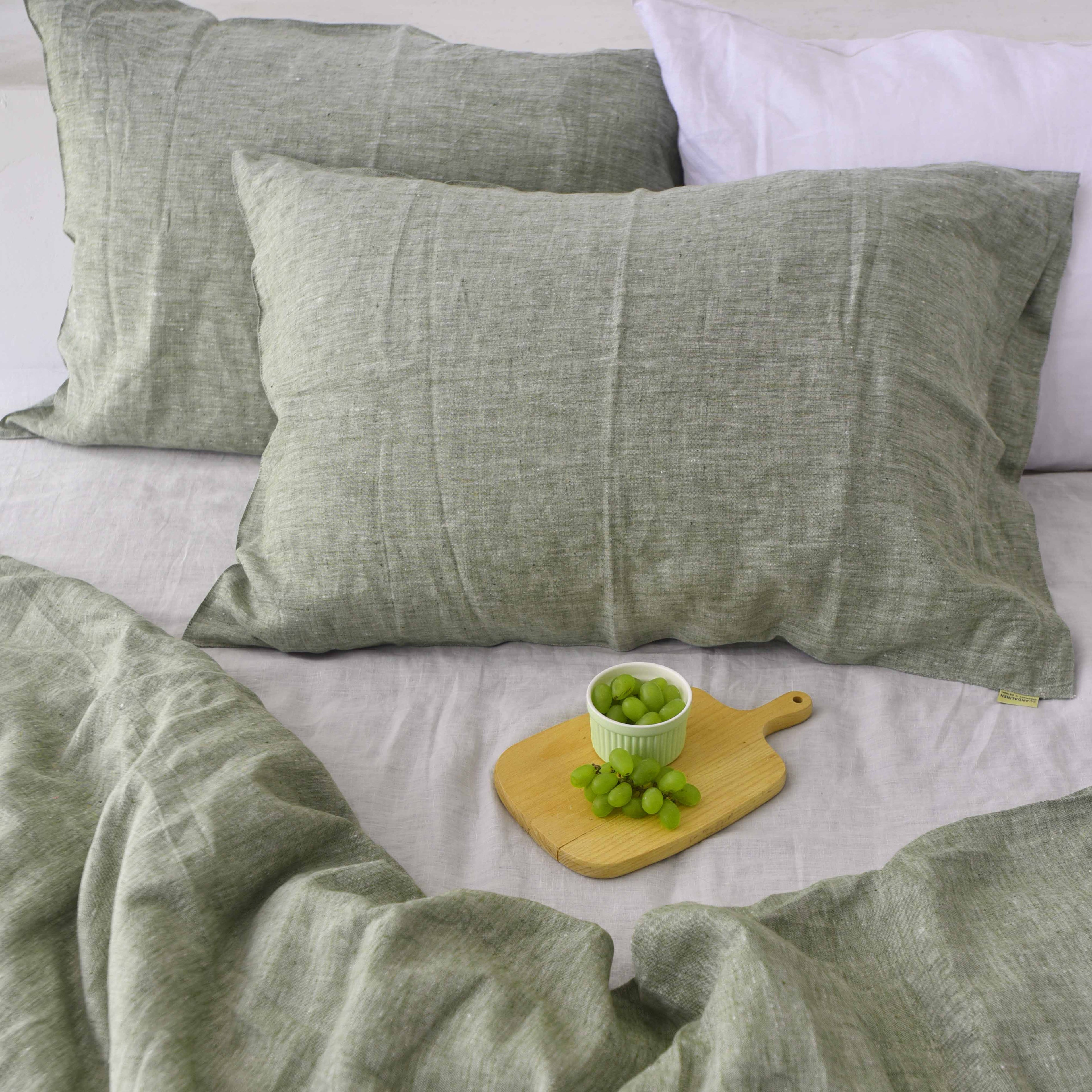 Asparagus Green French Linen Fitted Sheet - Yarn-Dyed Deep Pocket
