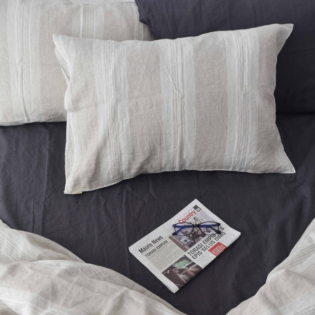 Big Striped French Linen Pillowcase | Yarn-Dyed | Handmade