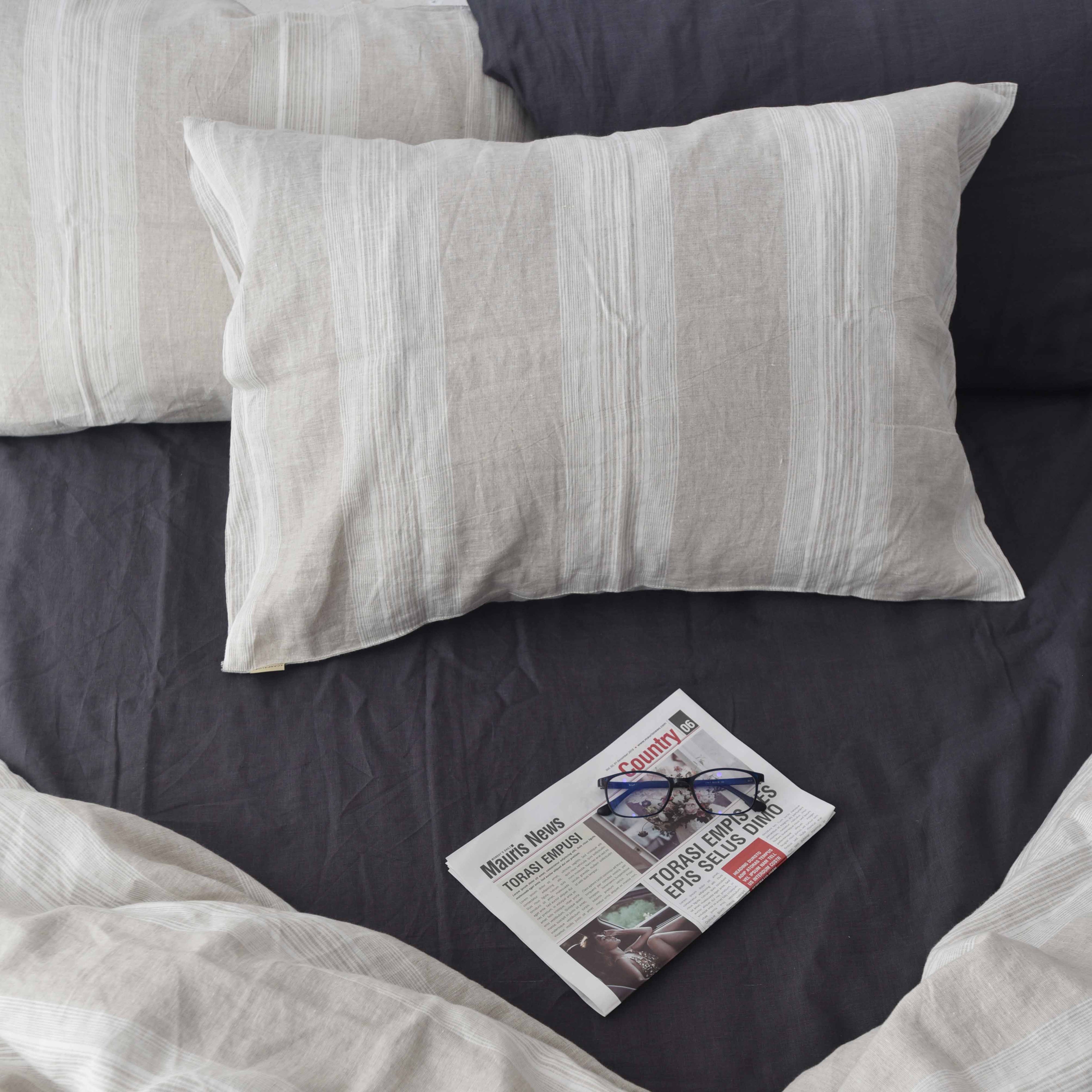 Big Striped French Linen Pillowcase | Yarn-Dyed | Handmade