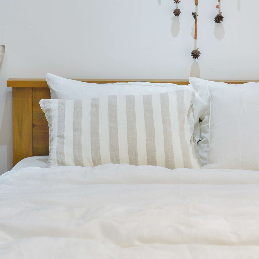 Flax Striped French Linen Pillowcase | Yarn-Dyed | Handmade