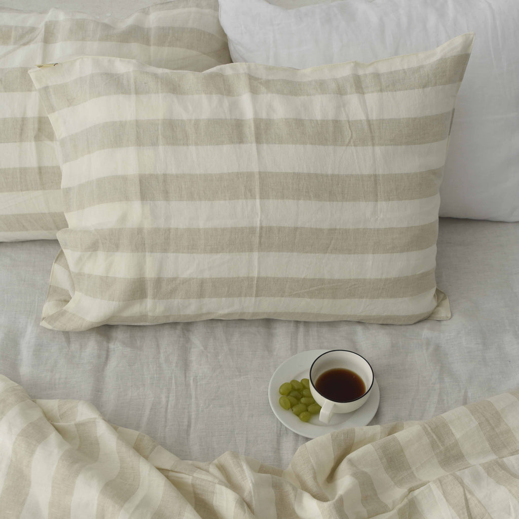 Flax Striped French Linen Pillowcase | Yarn-Dyed | Handmade