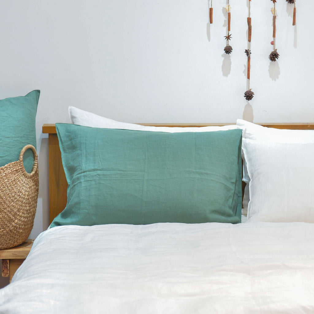 Green French Linen Pillowcase - Premium Quality