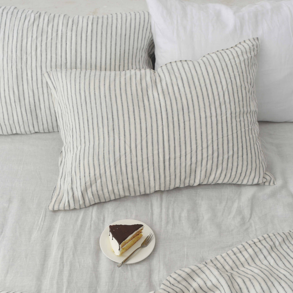 Ivory Striped French Linen Pillowcase | Yarn-Dyed | Handmade