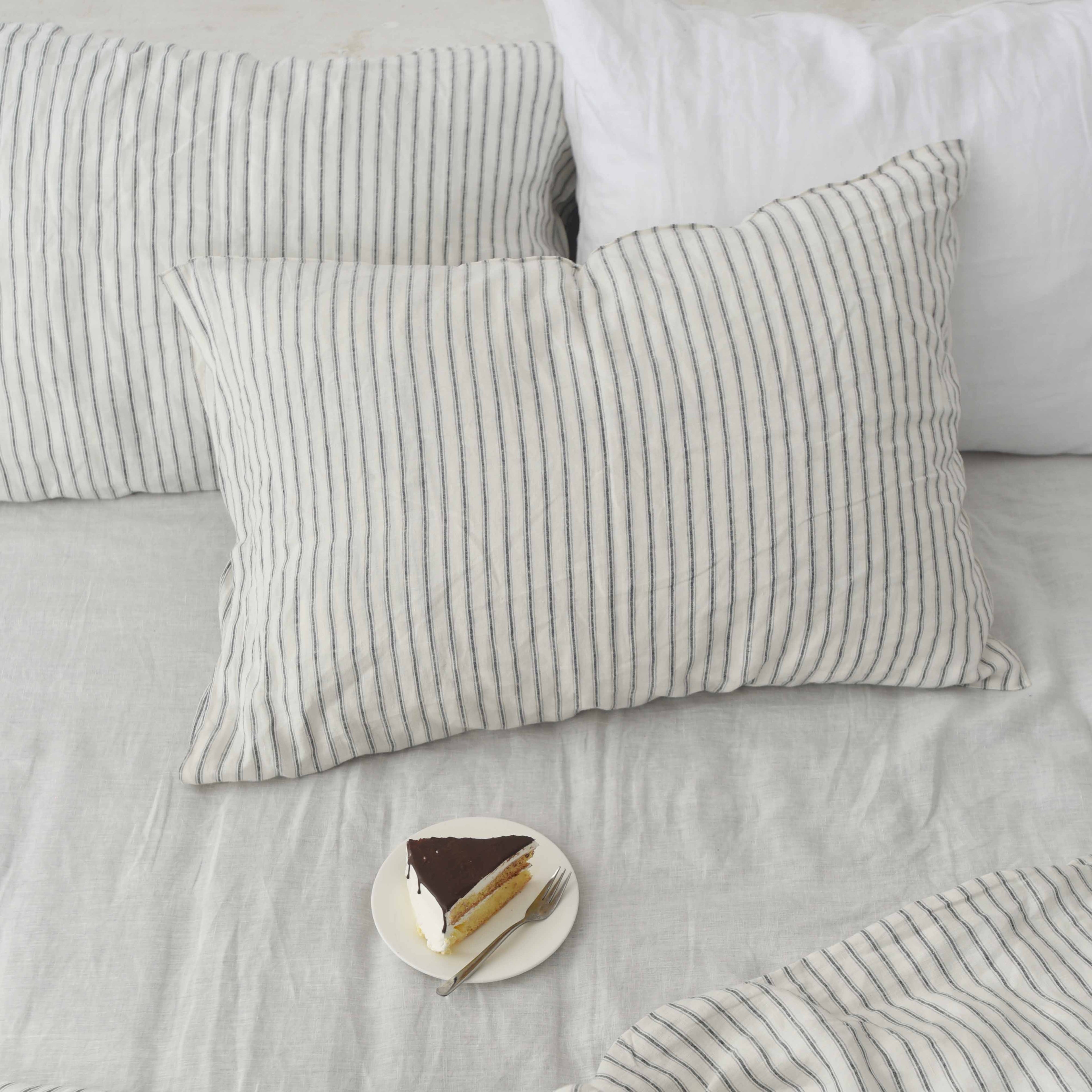 Ivory Striped French Linen Pillowcase | Yarn-Dyed | Handmade