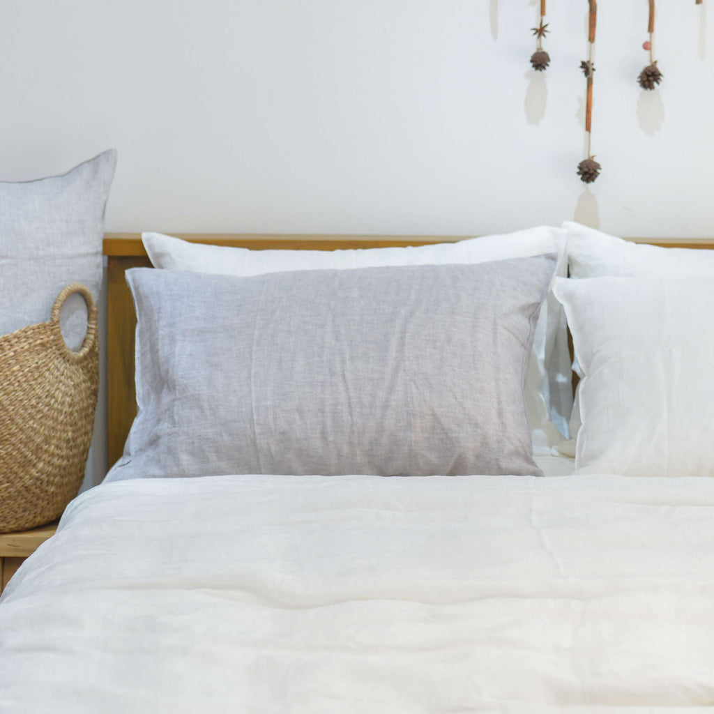 Light Gray French Linen Pillowcase | Yarn-Dyed | Handmade