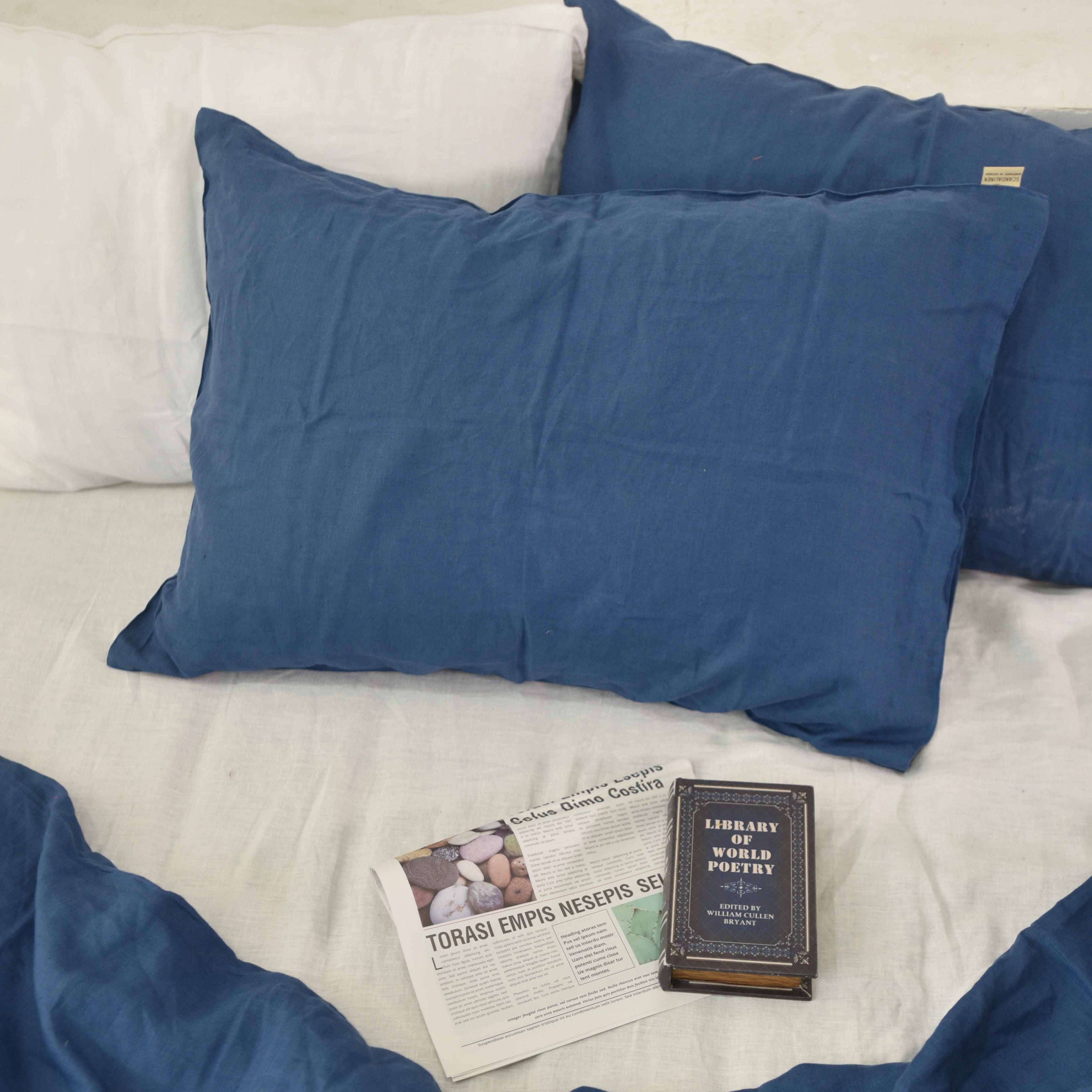 Navy Blue French Linen Pillowcase - Luxury
