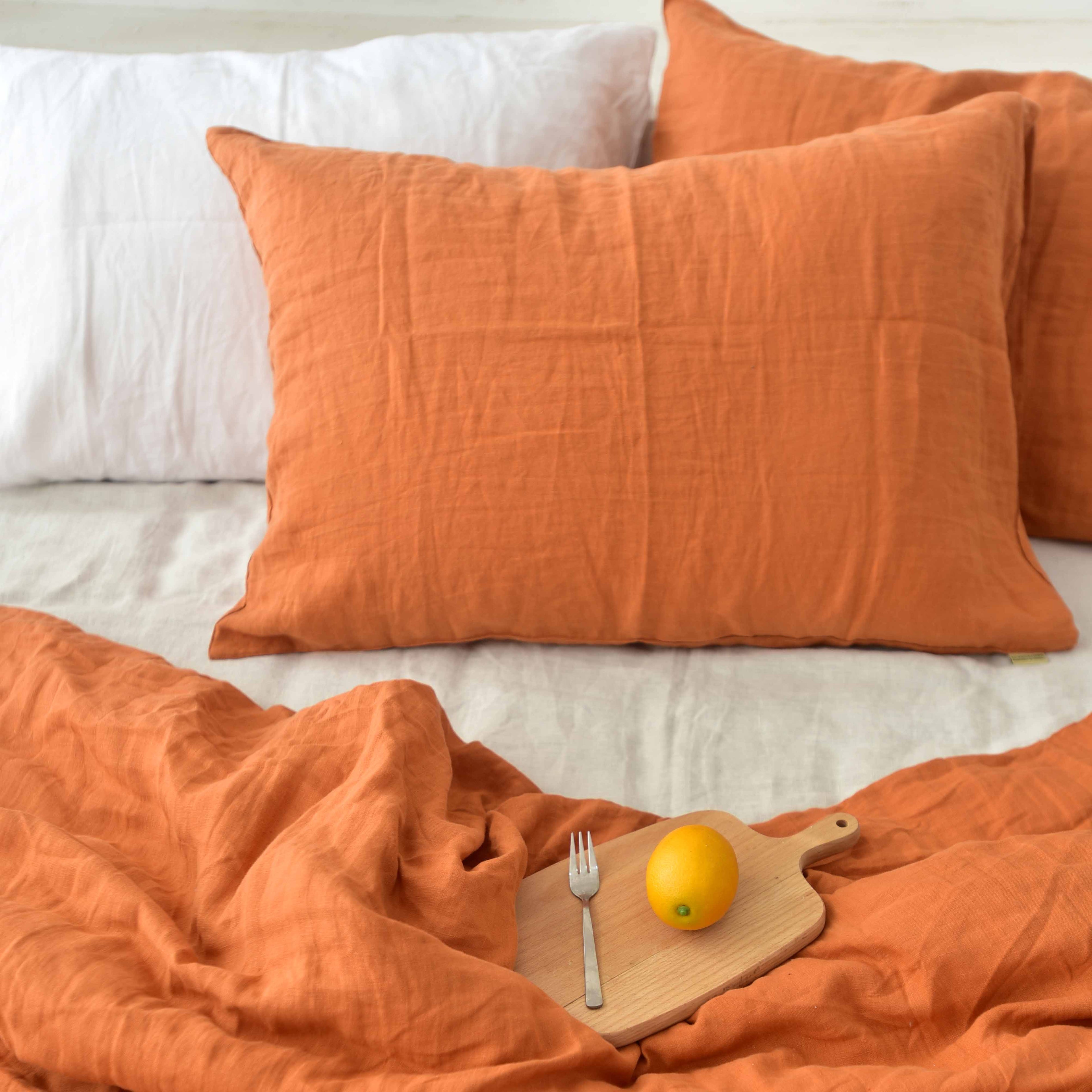 Orange French Linen Pillowcase