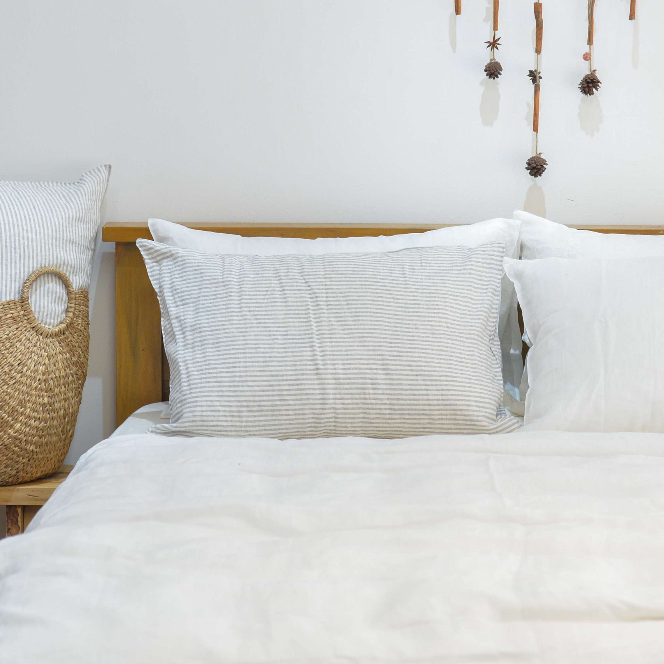 Striped French Linen Pillowcase | Yarn-Dyed | Handmade