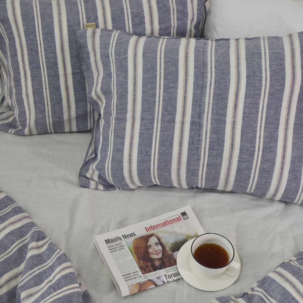 Wide Striped French Linen Pillowcase | Yarn-Dyed | Handmade