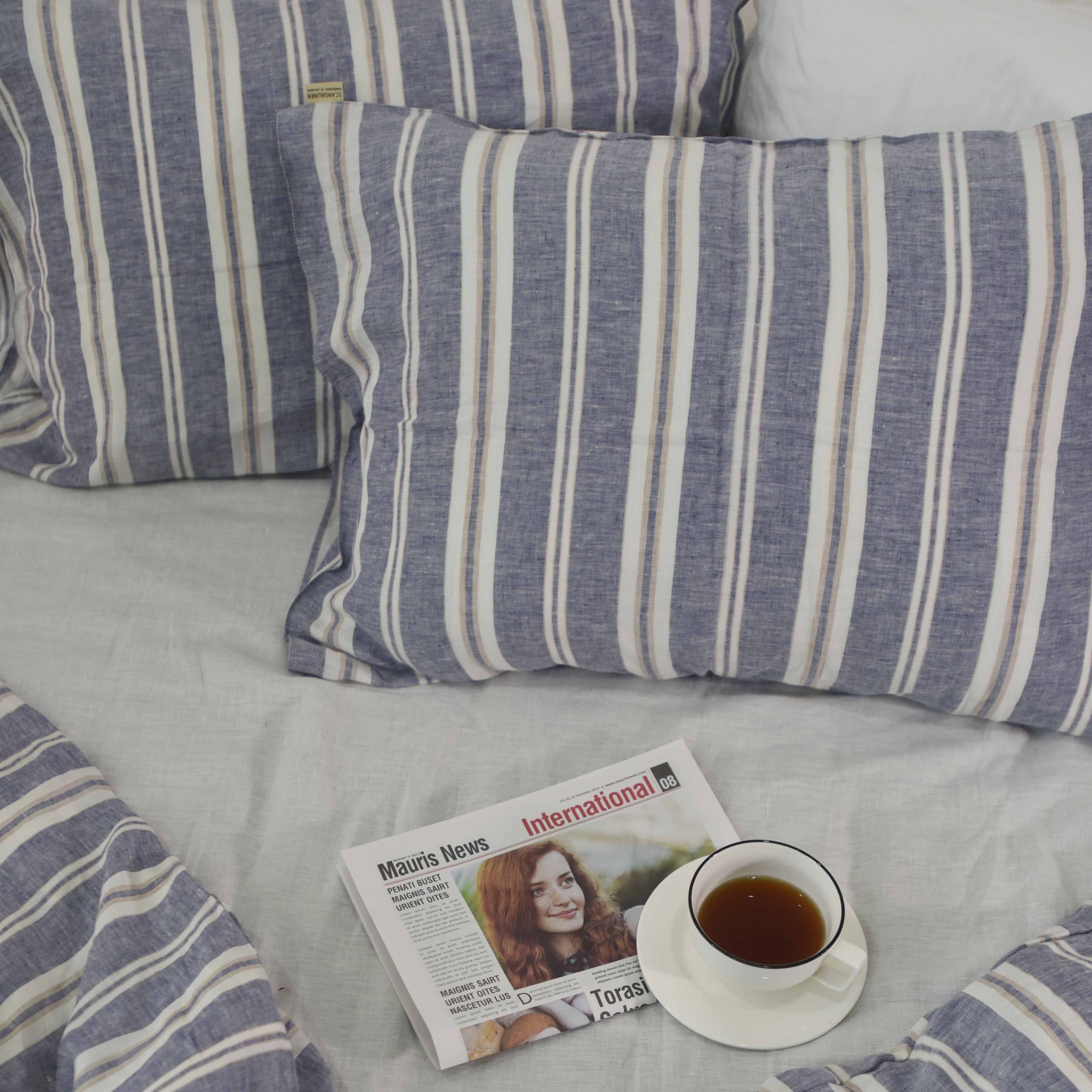 Wide Striped French Linen Pillowcase | Yarn-Dyed | Handmade