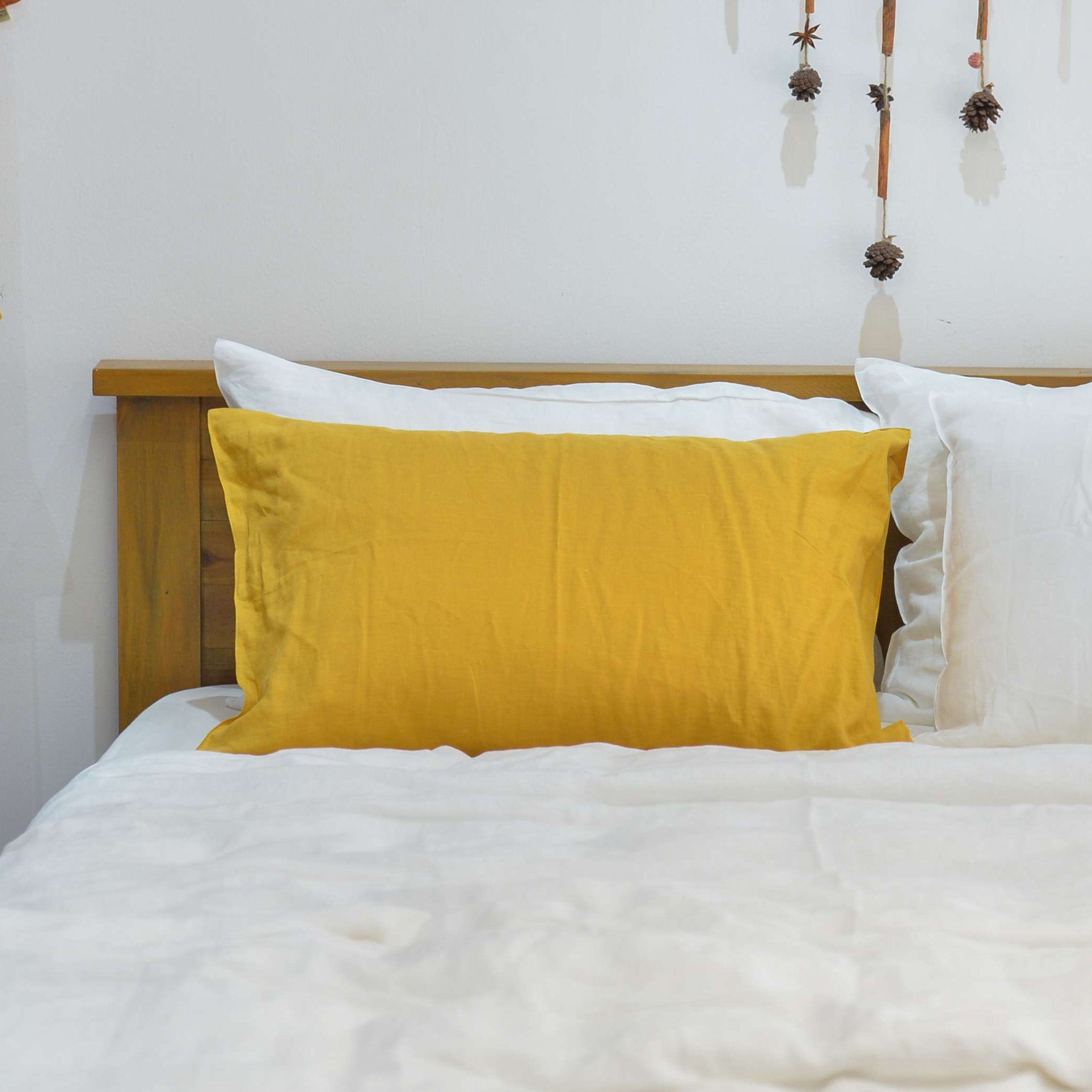 Yellow French Linen Pillowcase - Premium Quality
