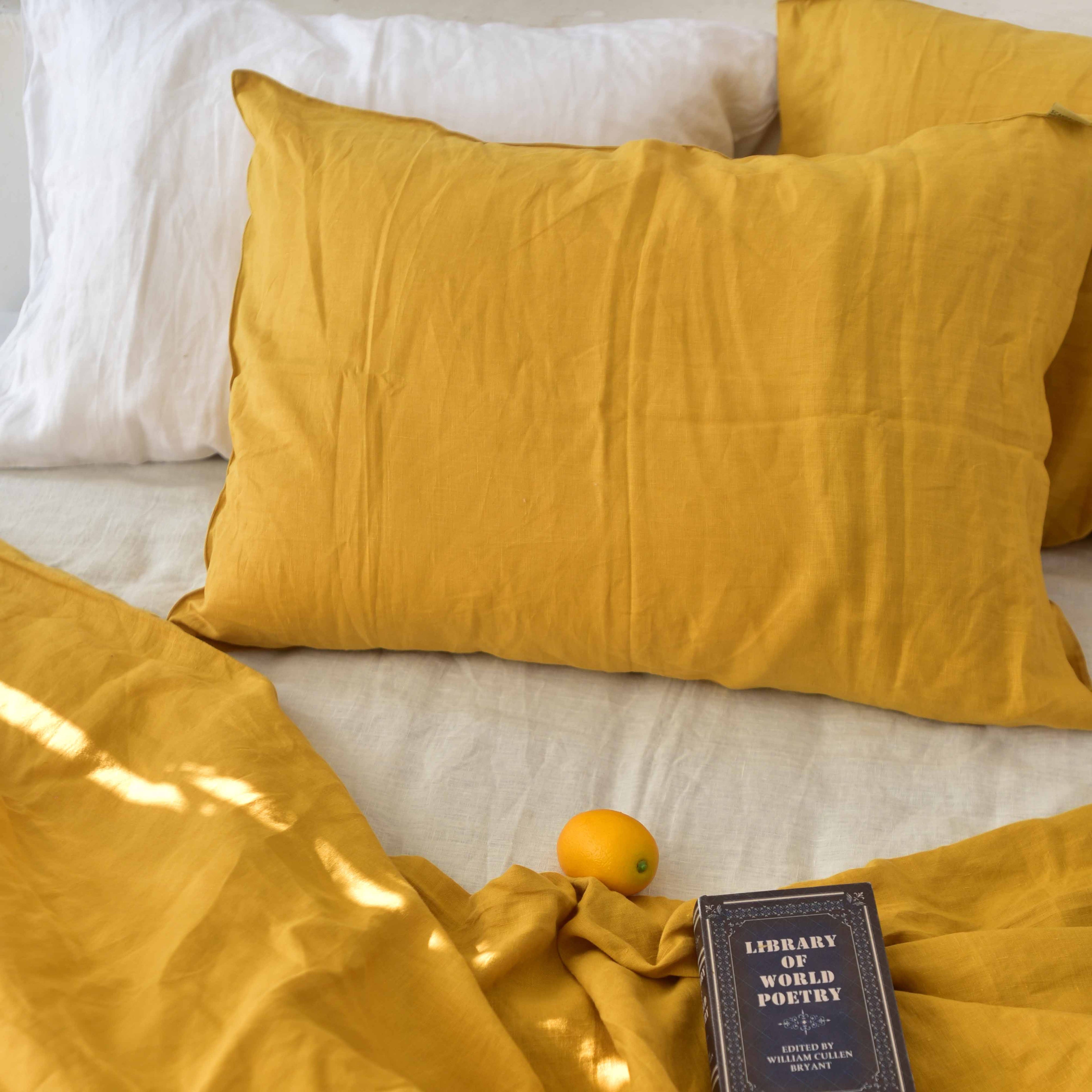 Yellow French Linen Pillowcase - Premium Quality
