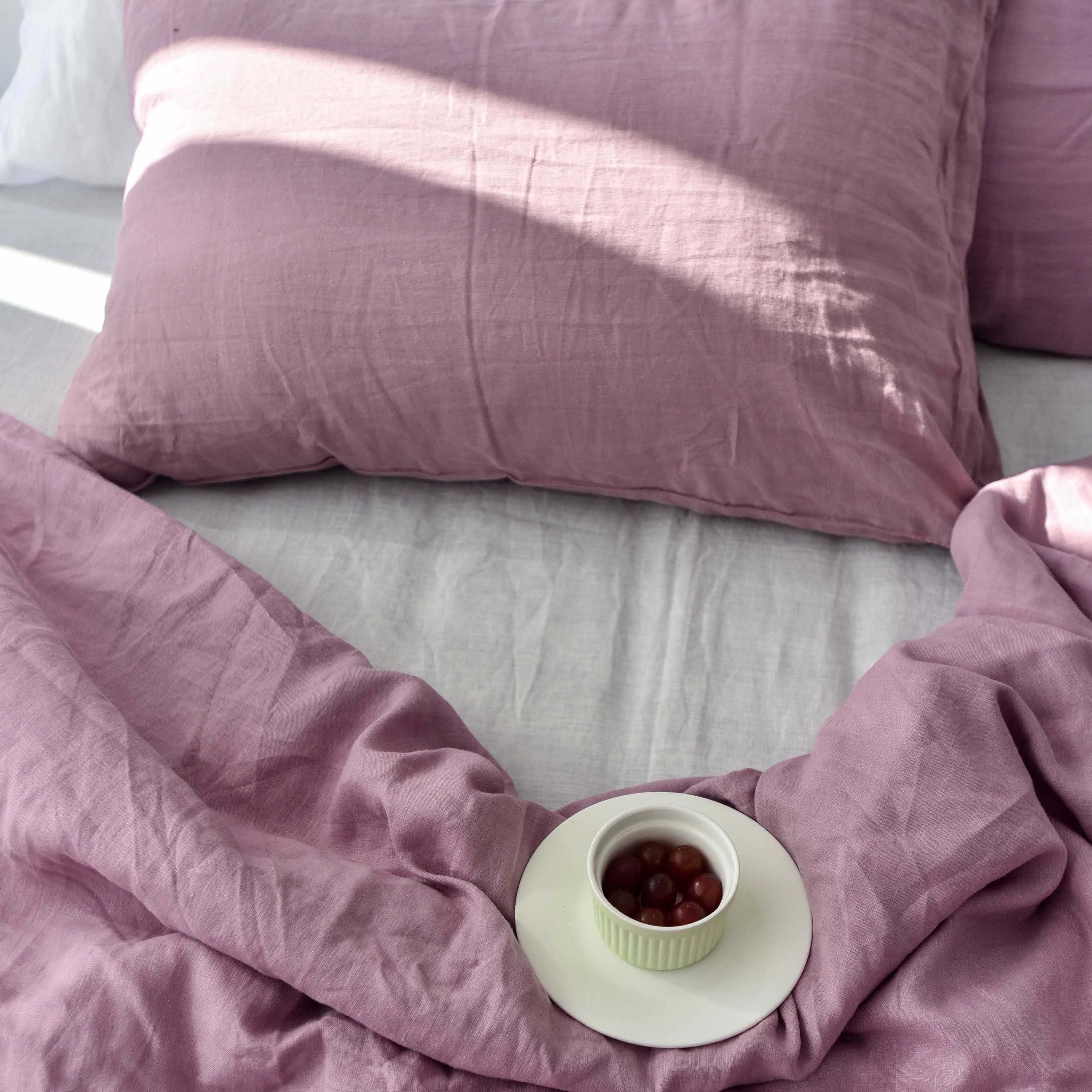 Purple French Linen Duvet Cover Set - Soft & Breathable 4-Piece