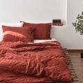 Red French Linen Duvet Cover Set - Soft & Breathable 4-Piece