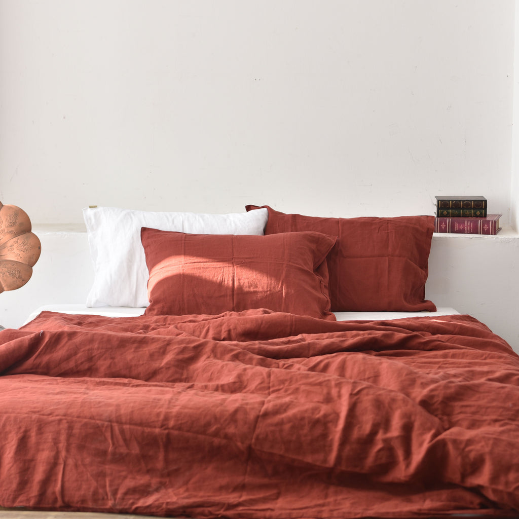 Red French Linen Fitted Sheet | Deep Pocket | Premium Handmade