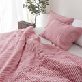 Red Striped French Linen 4-Piece Duvet Cover Set | Yarn-Dyed | Handmade