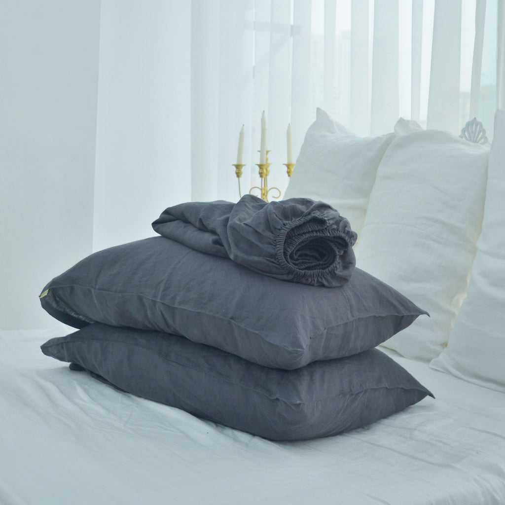 Dark French Linen Bedsheet | Deep Pocket Fitted Sheet