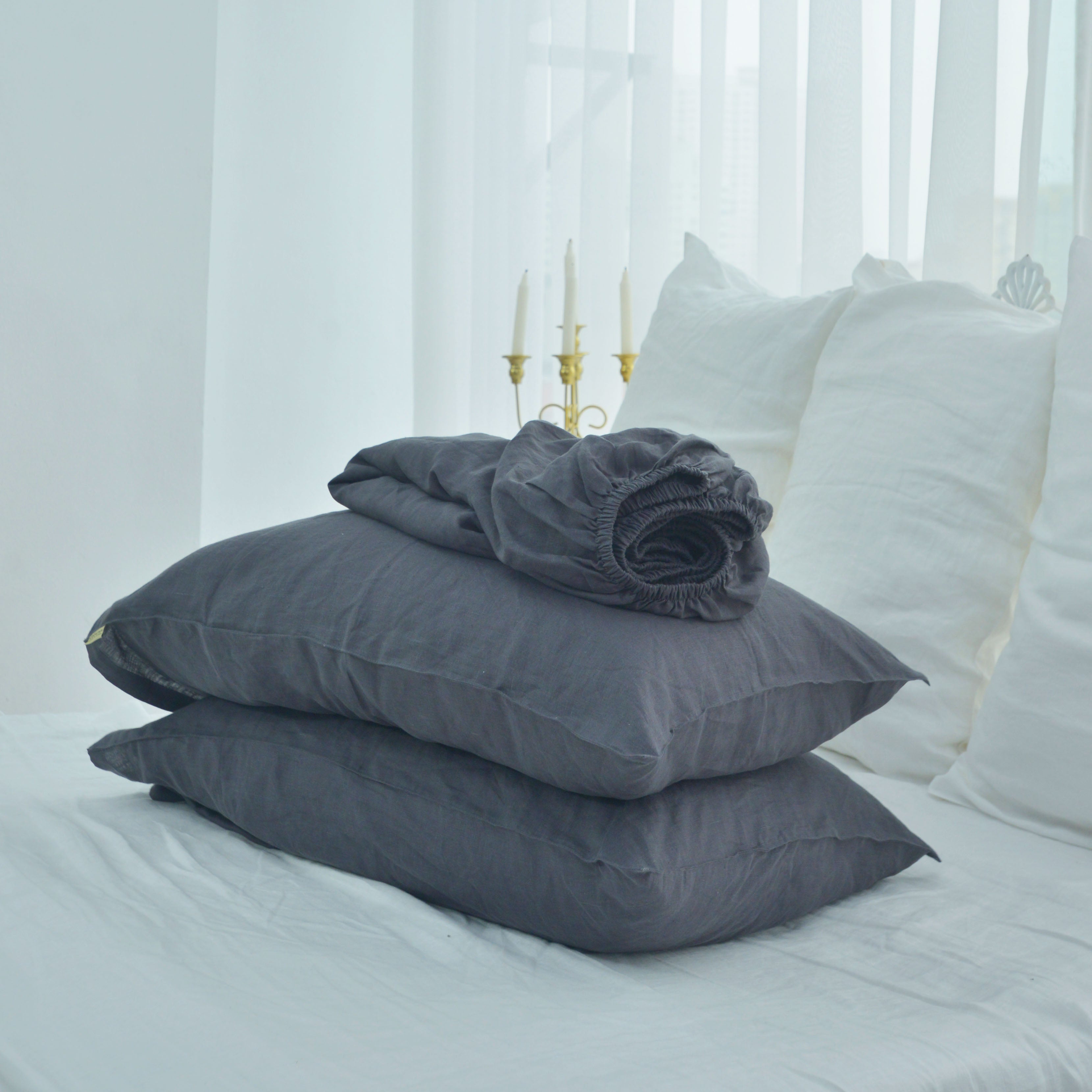 Dark French Linen Bedsheet | Deep Pocket Fitted Sheet