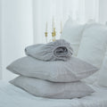Light Gray French Linen Fitted Sheet Set - Yarn-Dyed with 2 Pillowcases