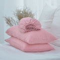 Red Pink French Linen Fitted Sheet Set - Yarn-Dyed with 2 Pillowcases