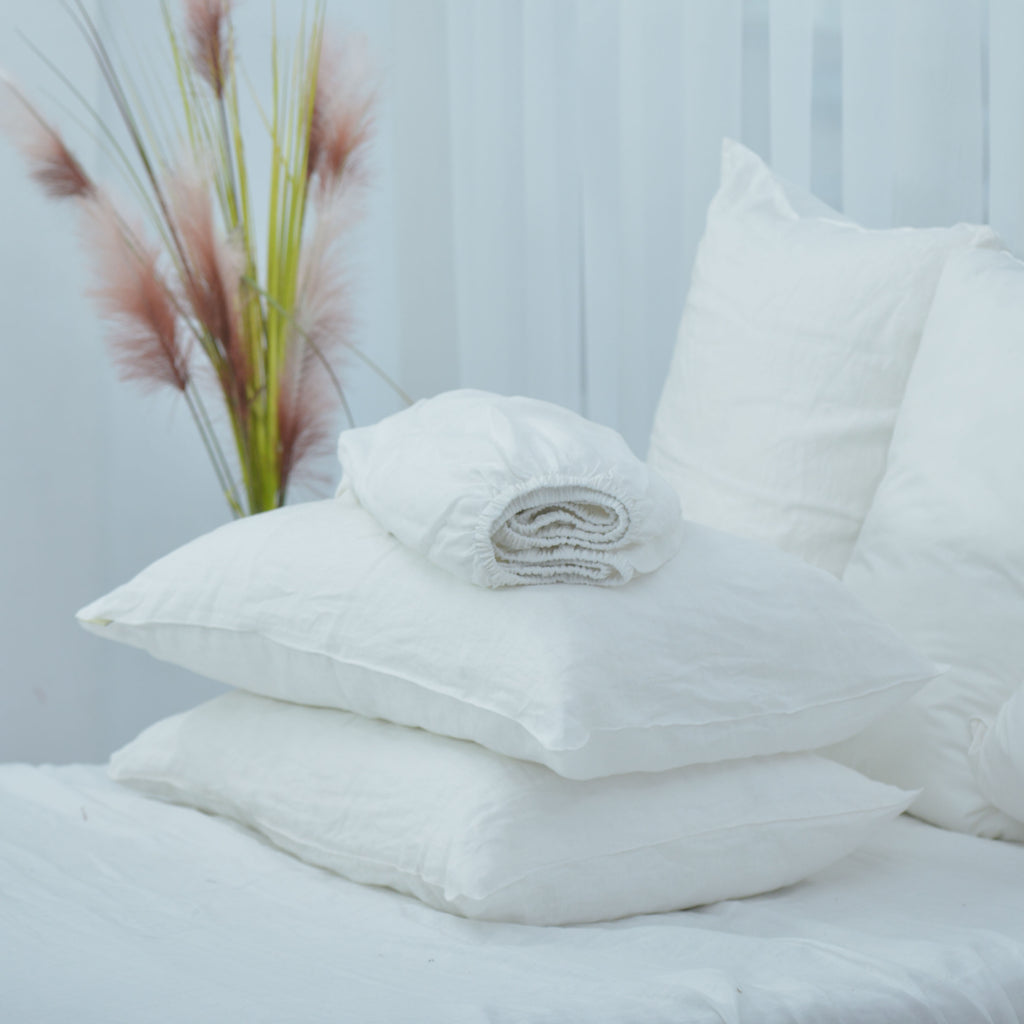 White French Linen Fitted Sheet Set - Deep Pocket with 2 Pillowcases