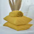 Yellow French Linen Fitted Sheet Set - Deep Pocket with 2 Pillowcases