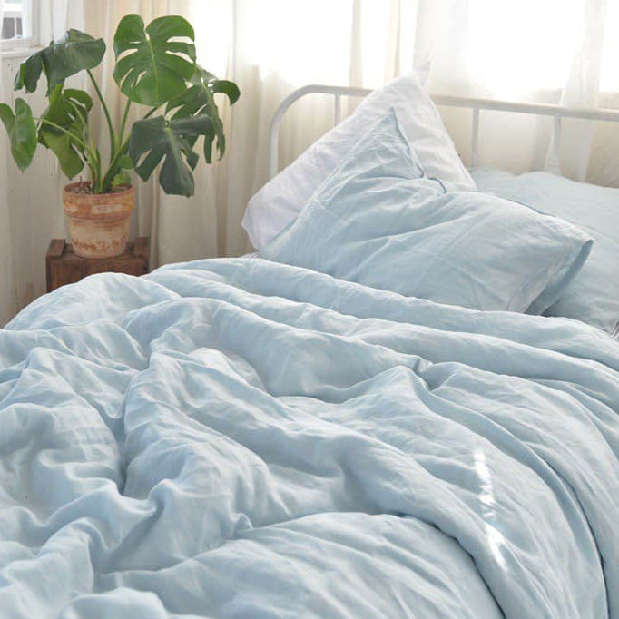 Sky French Linen Duvet Cover - Plain Dyeing 09