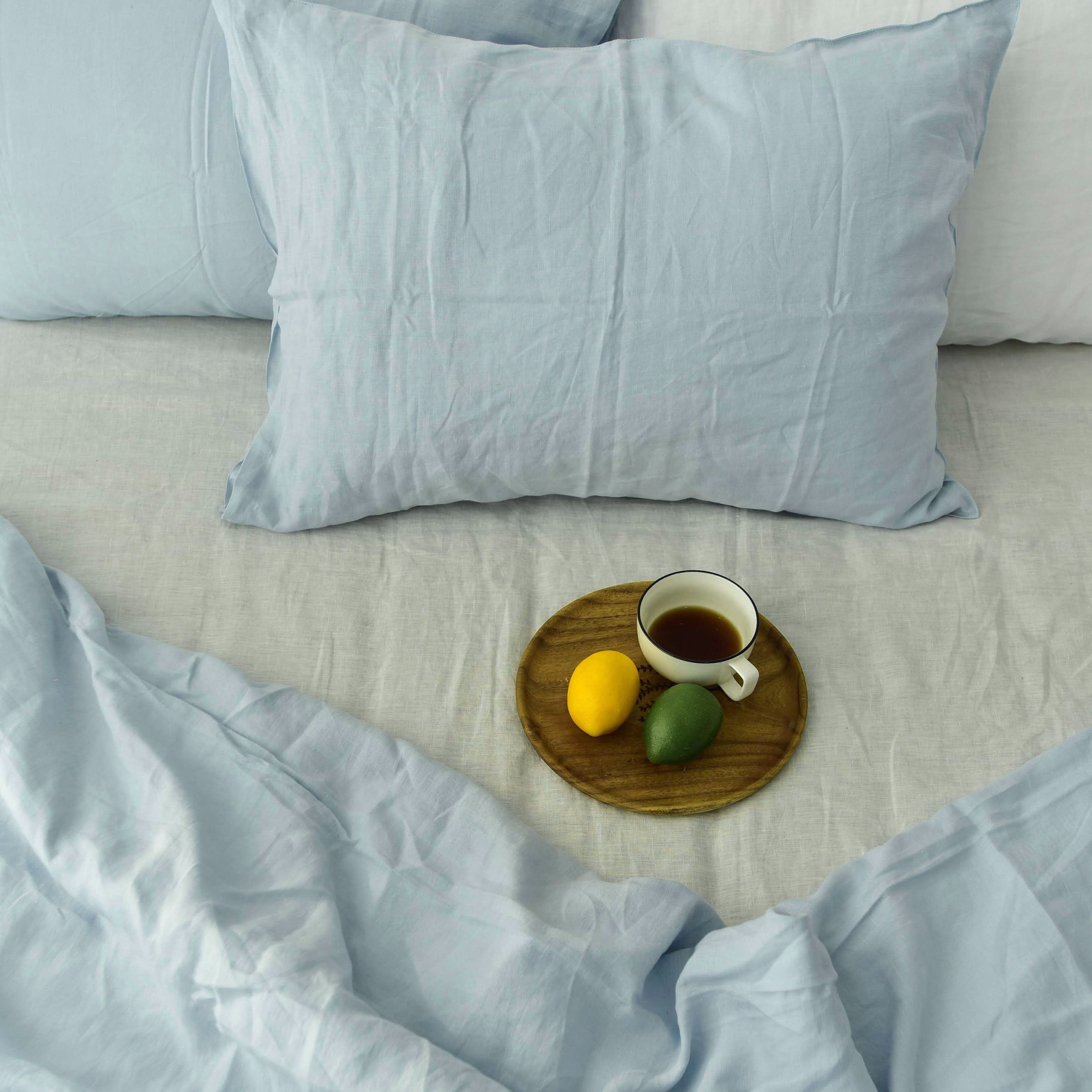 Sky Blue French Linen Duvet Cover Set - Soft & Breathable 4-Piece