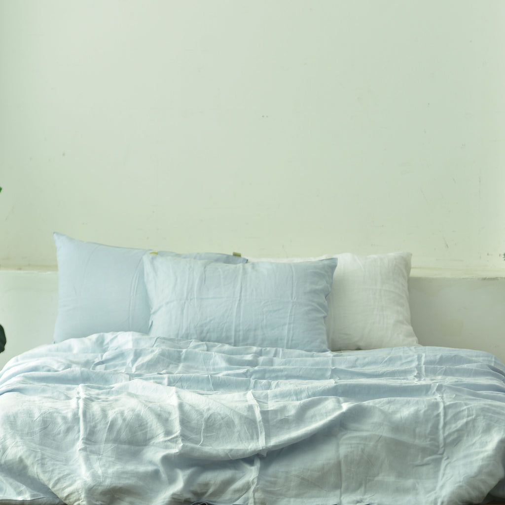 Sky Blue French Linen Duvet Cover Set - Soft & Breathable 4-Piece