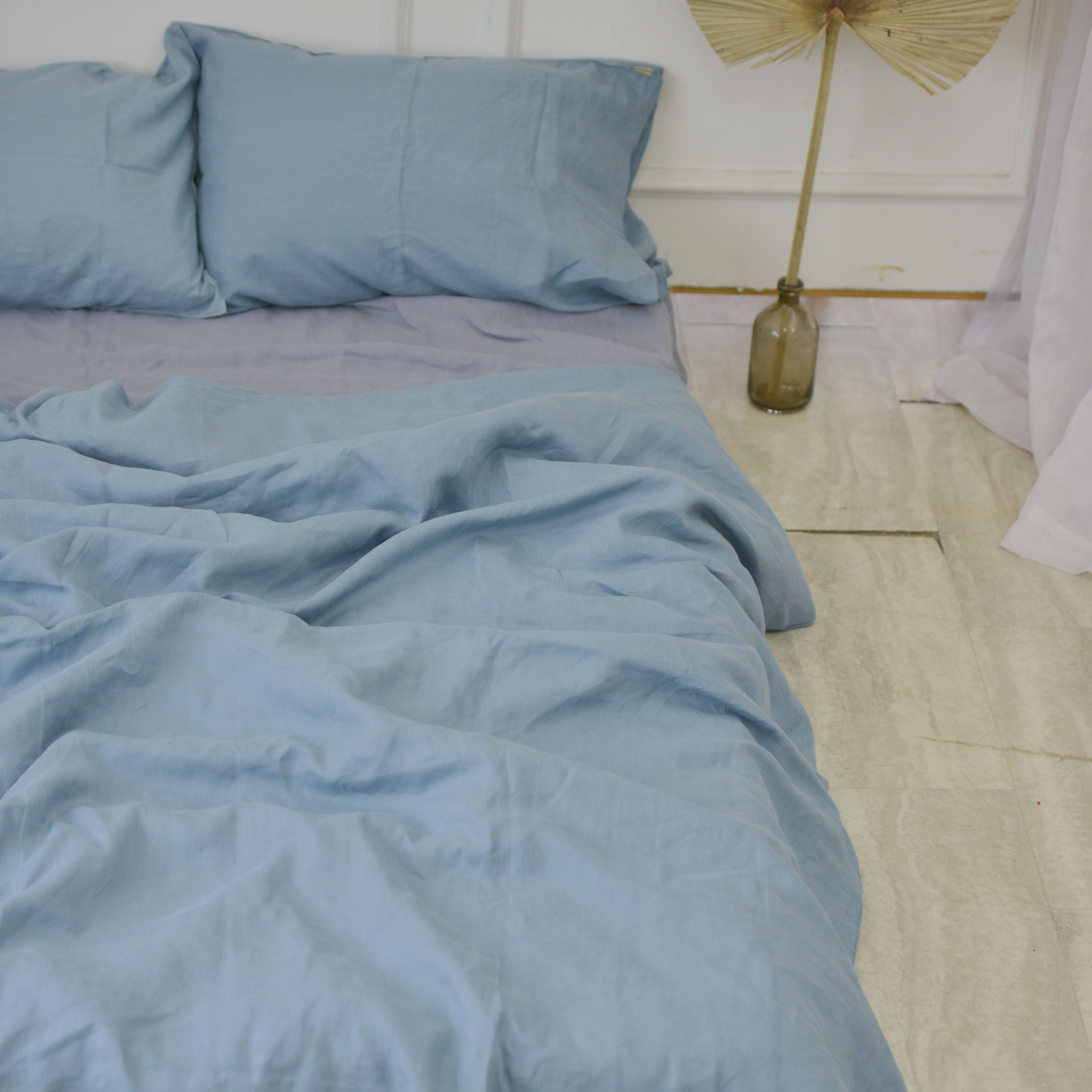 Slate Gray French Linen Duvet Cover Set - Soft & Breathable 4-Piece