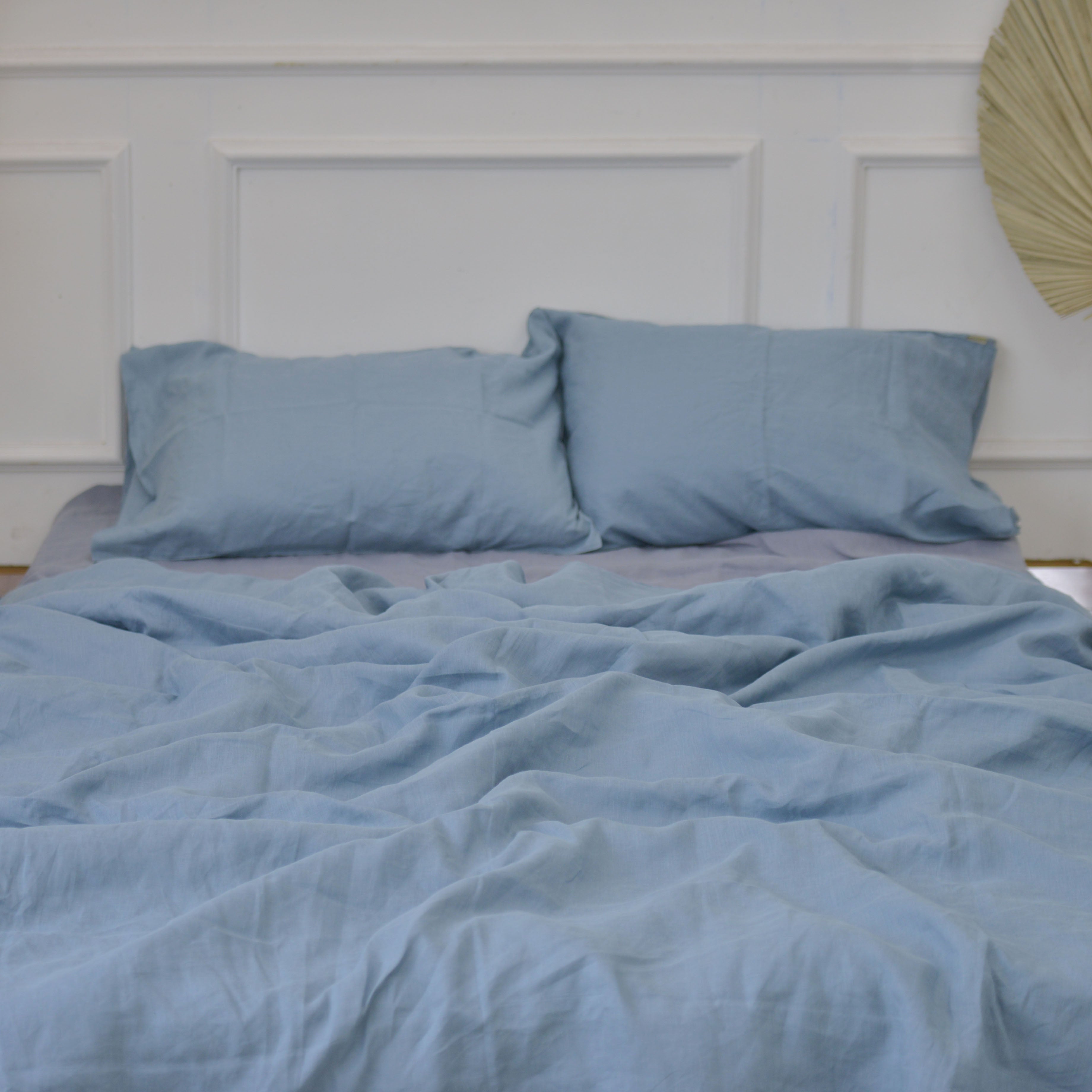 Slate French Linen Duvet Cover+2 Pillowcases Set- Plain Dyeing 35
