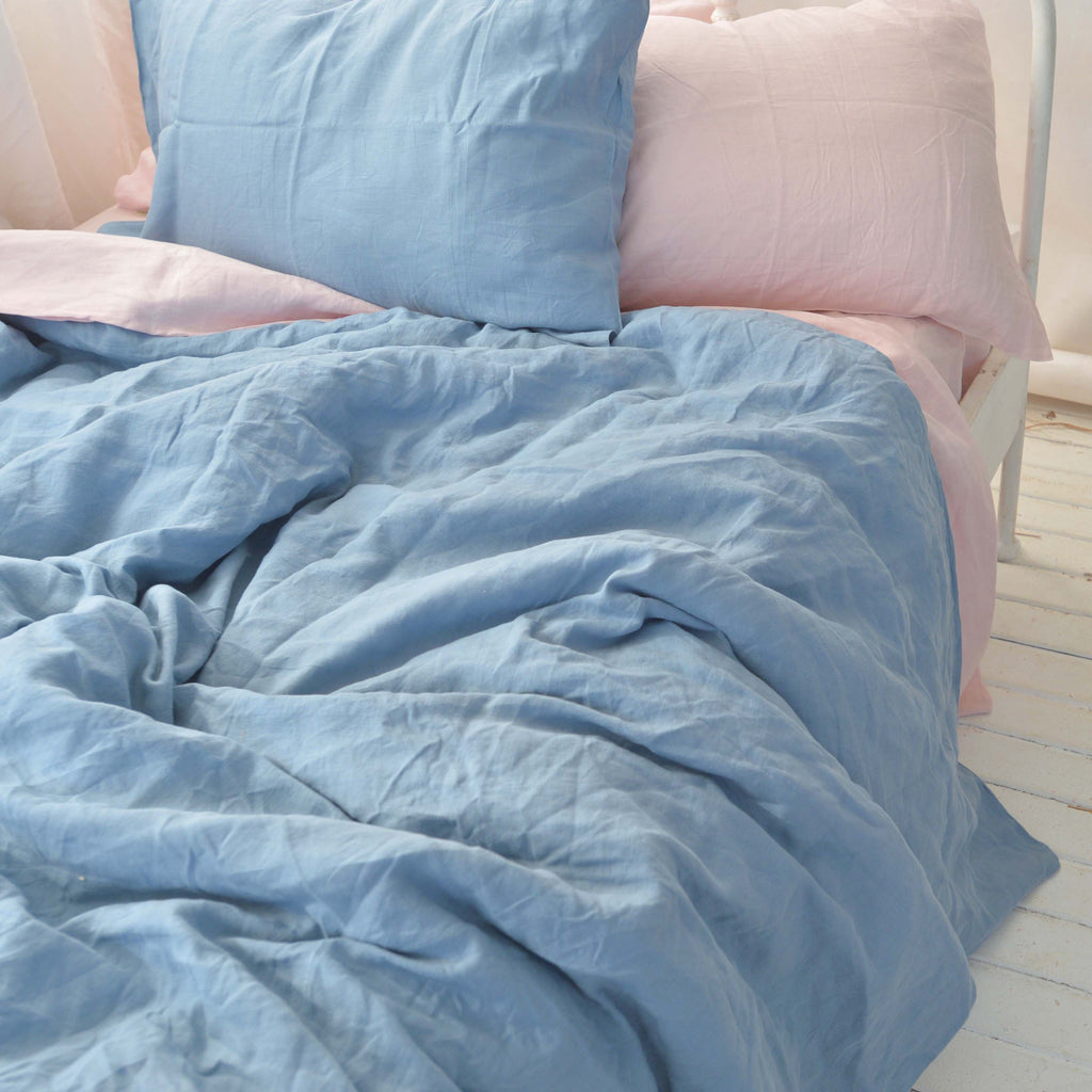 Slate Gray French Linen Duvet Cover Set - Soft & Breathable 4-Piece