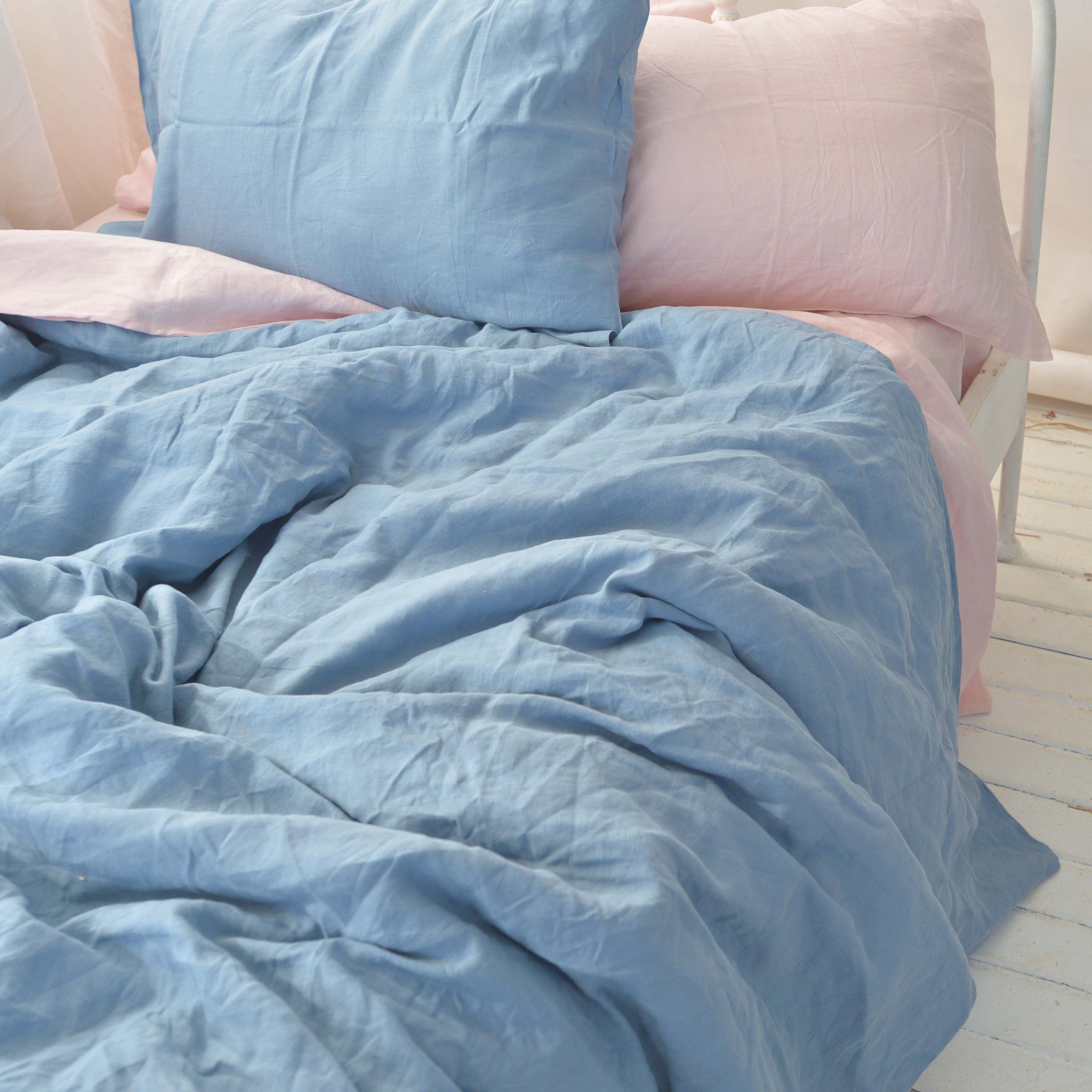 Slate Gray French Linen Duvet Cover Set - Soft & Breathable 4-Piece