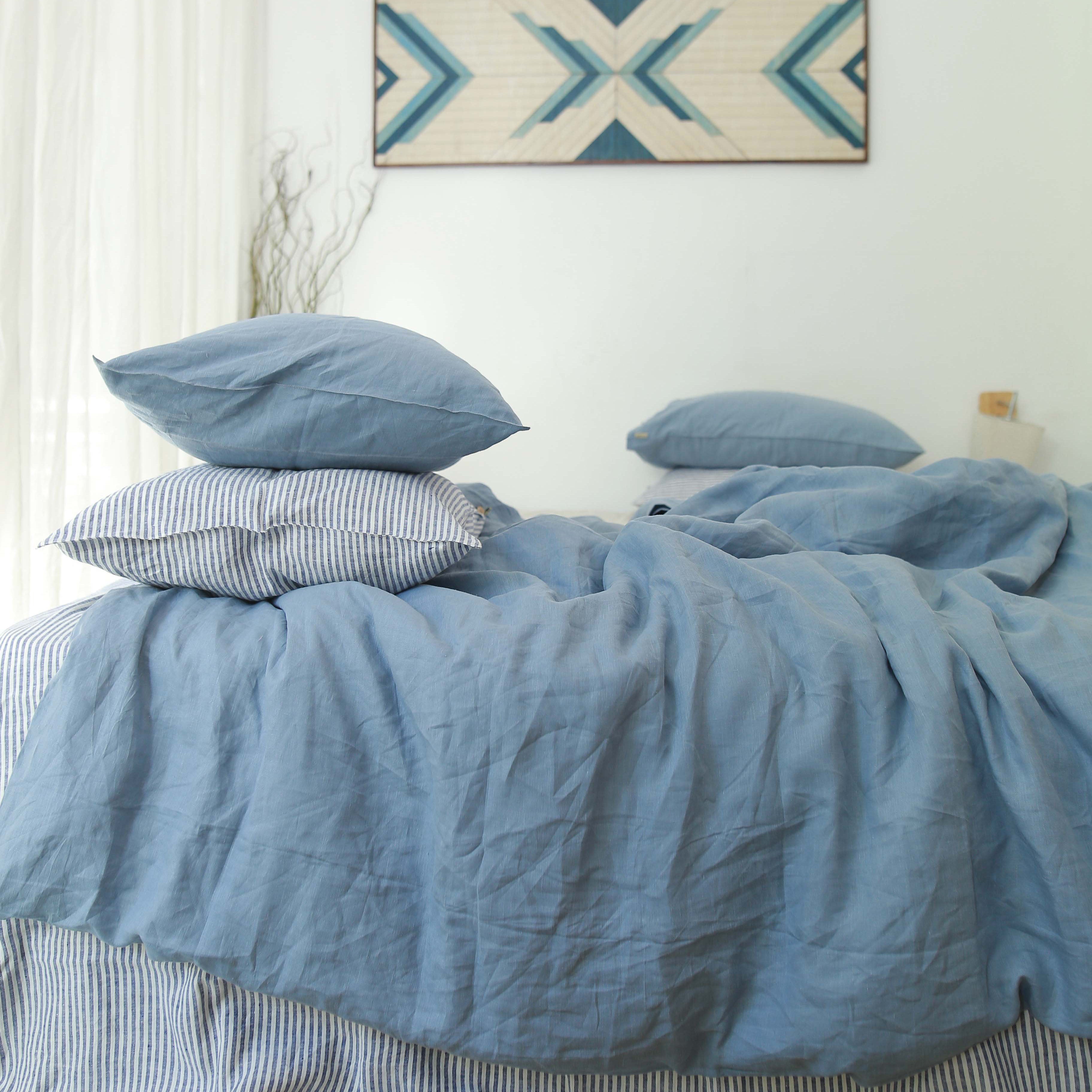 Slate Gray French Linen Duvet Cover Set - Soft & Breathable 4-Piece