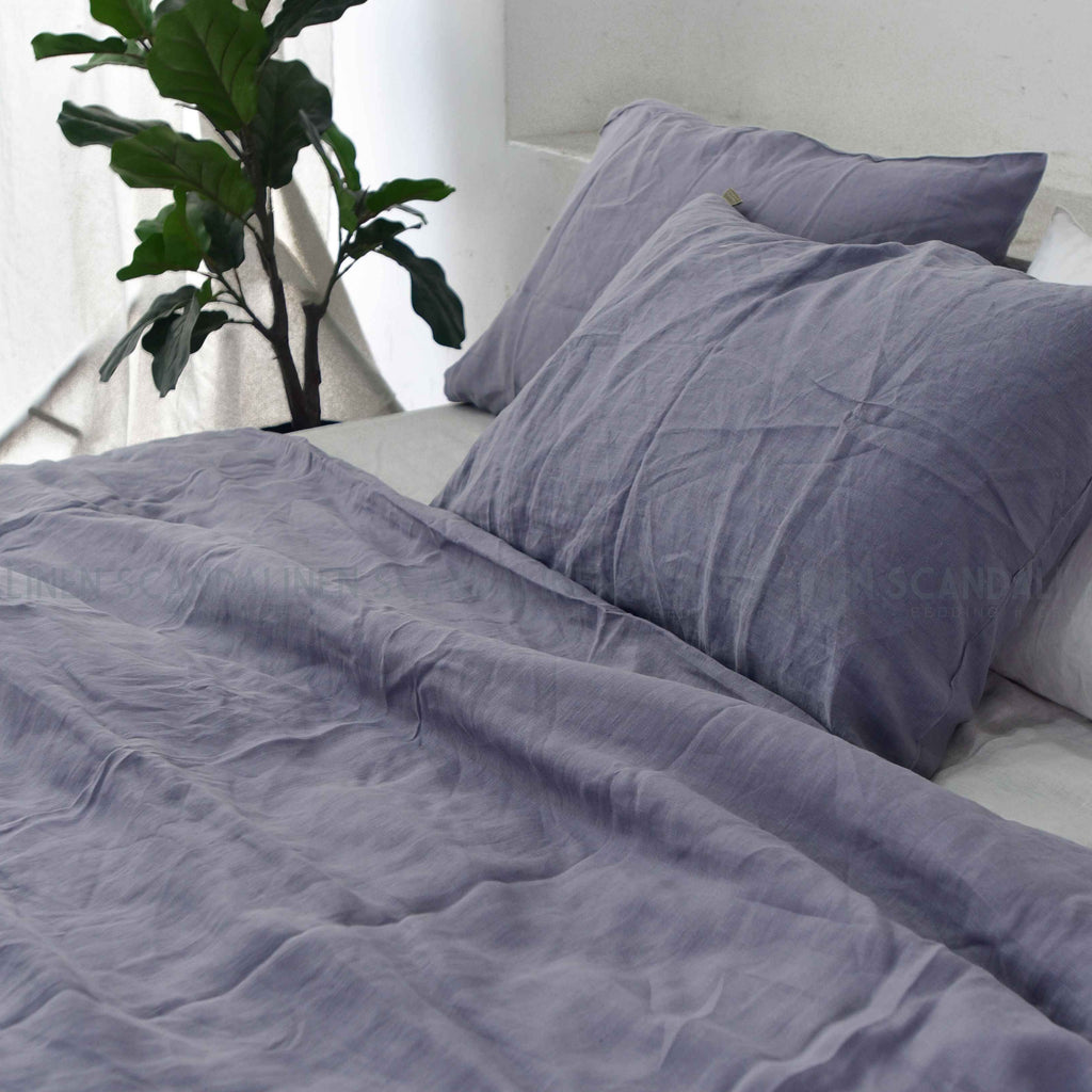 Steel Gray French Linen Duvet Cover Set - Soft & Breathable 4-Piece