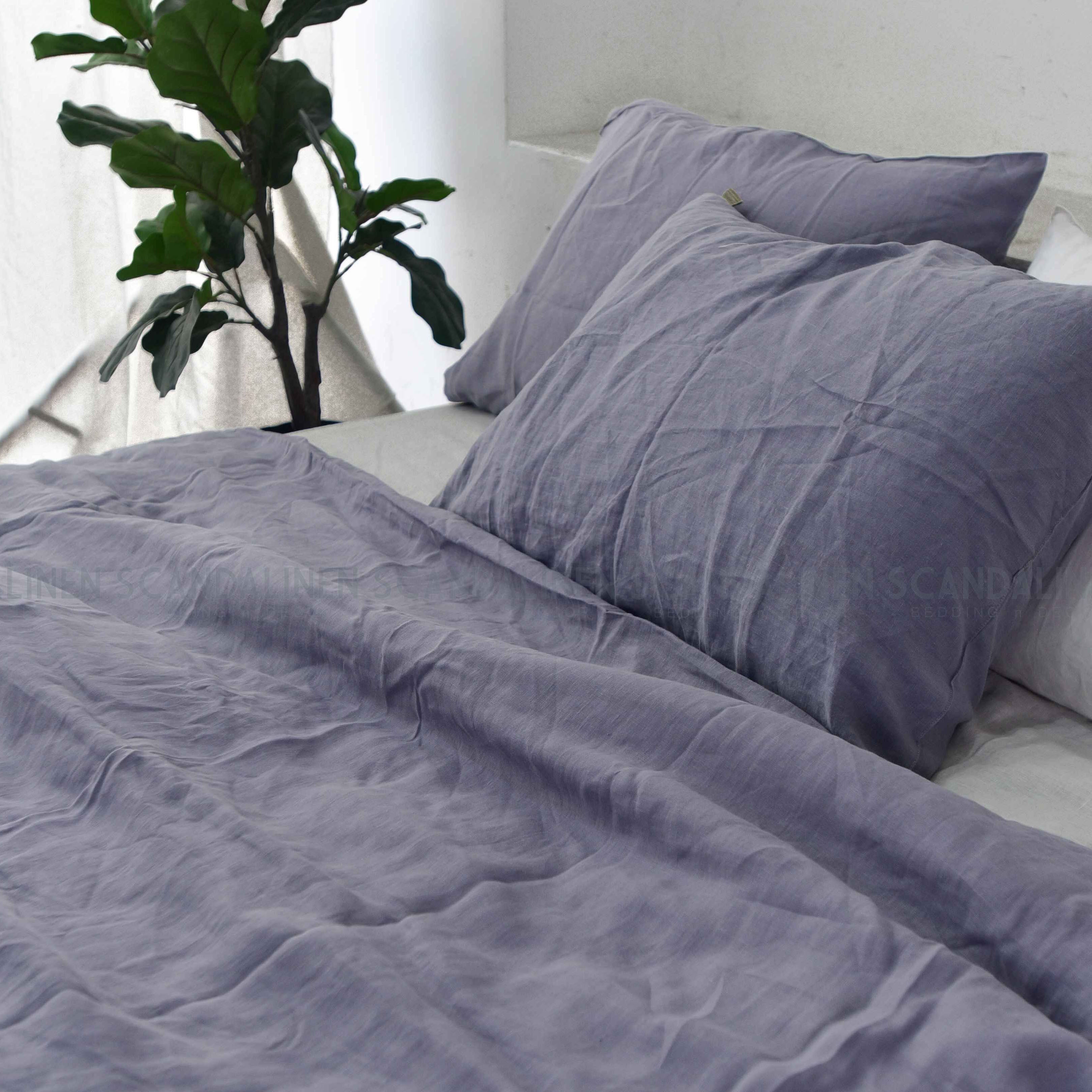 Steel Gray French Linen Duvet Cover Set - Soft & Breathable 4-Piece