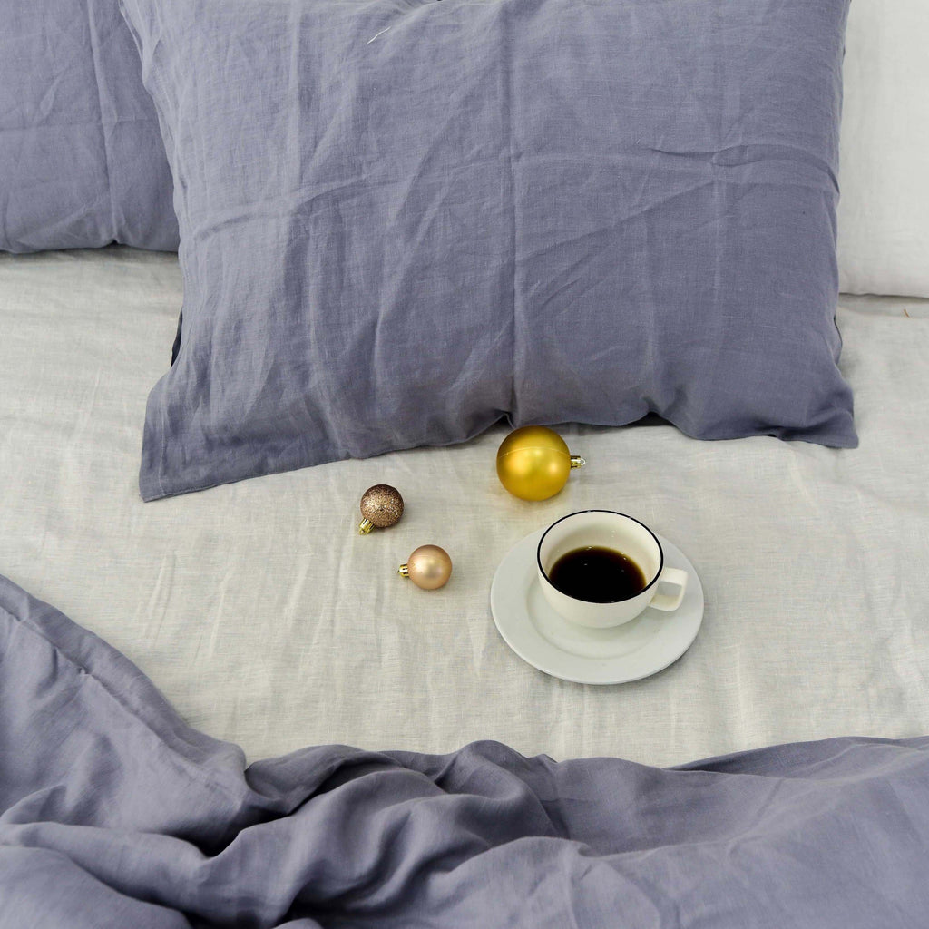 Steel Gray French Linen Duvet Cover Set - Soft & Breathable 4-Piece