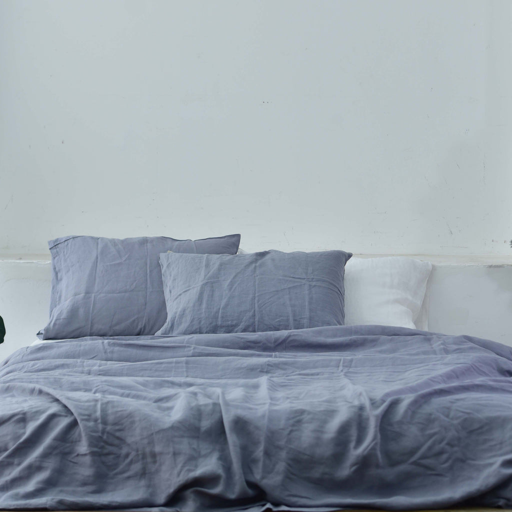 Steel Gray French Linen Duvet Cover Set - Soft & Breathable 4-Piece