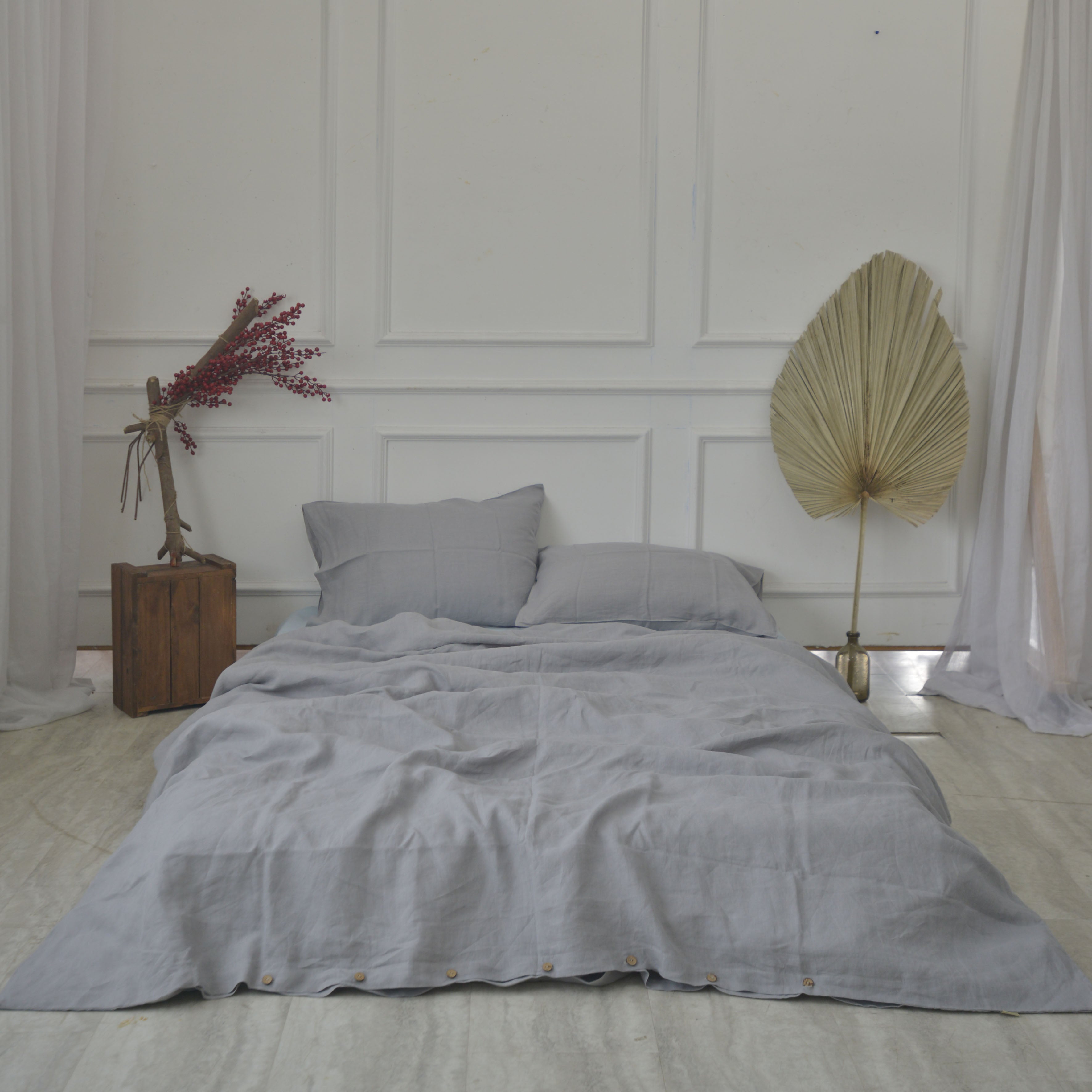 Stone Beige French Linen Duvet Cover Set - Soft & Breathable 4-Piece