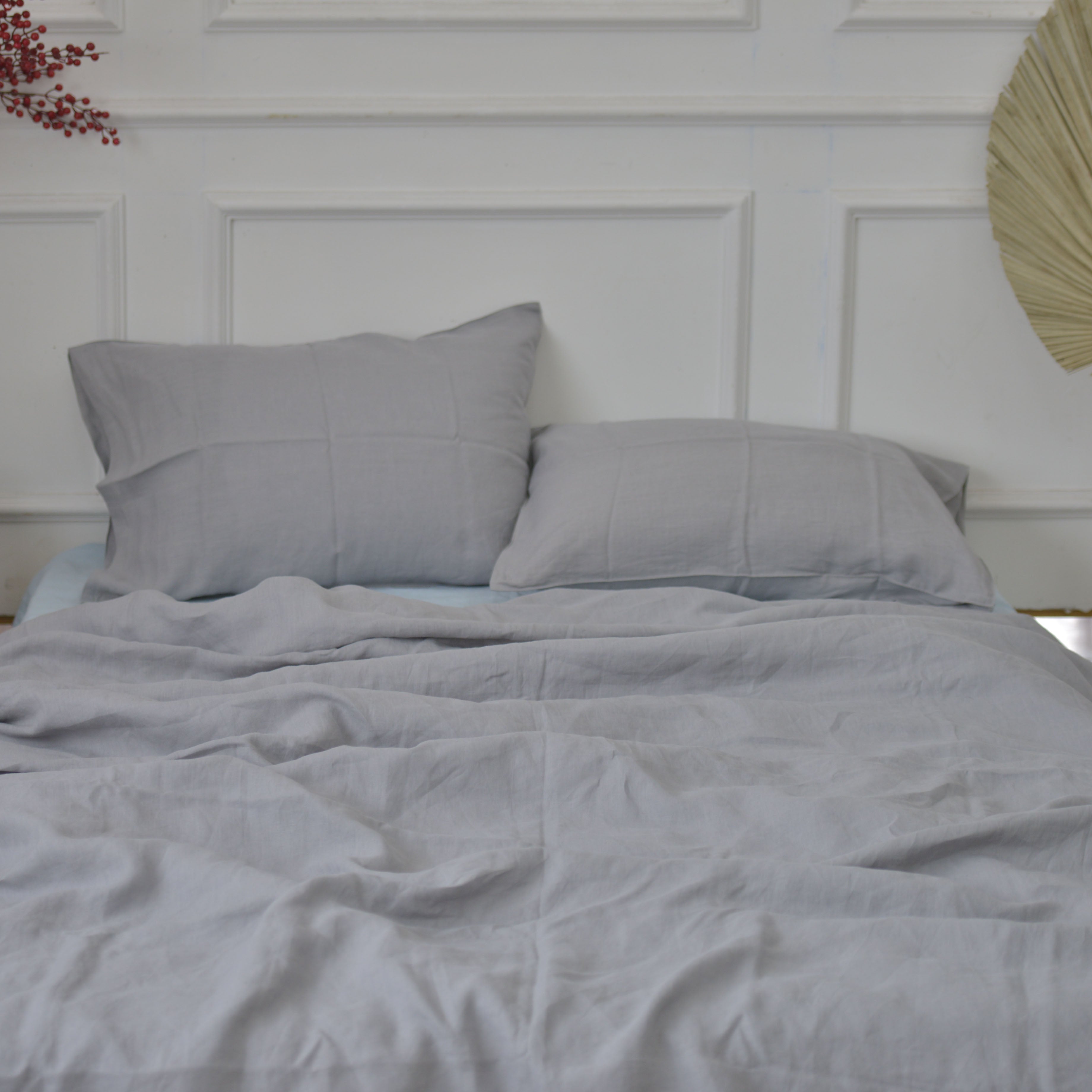 Stone Beige French Linen Duvet Cover Set - Soft & Breathable 4-Piece