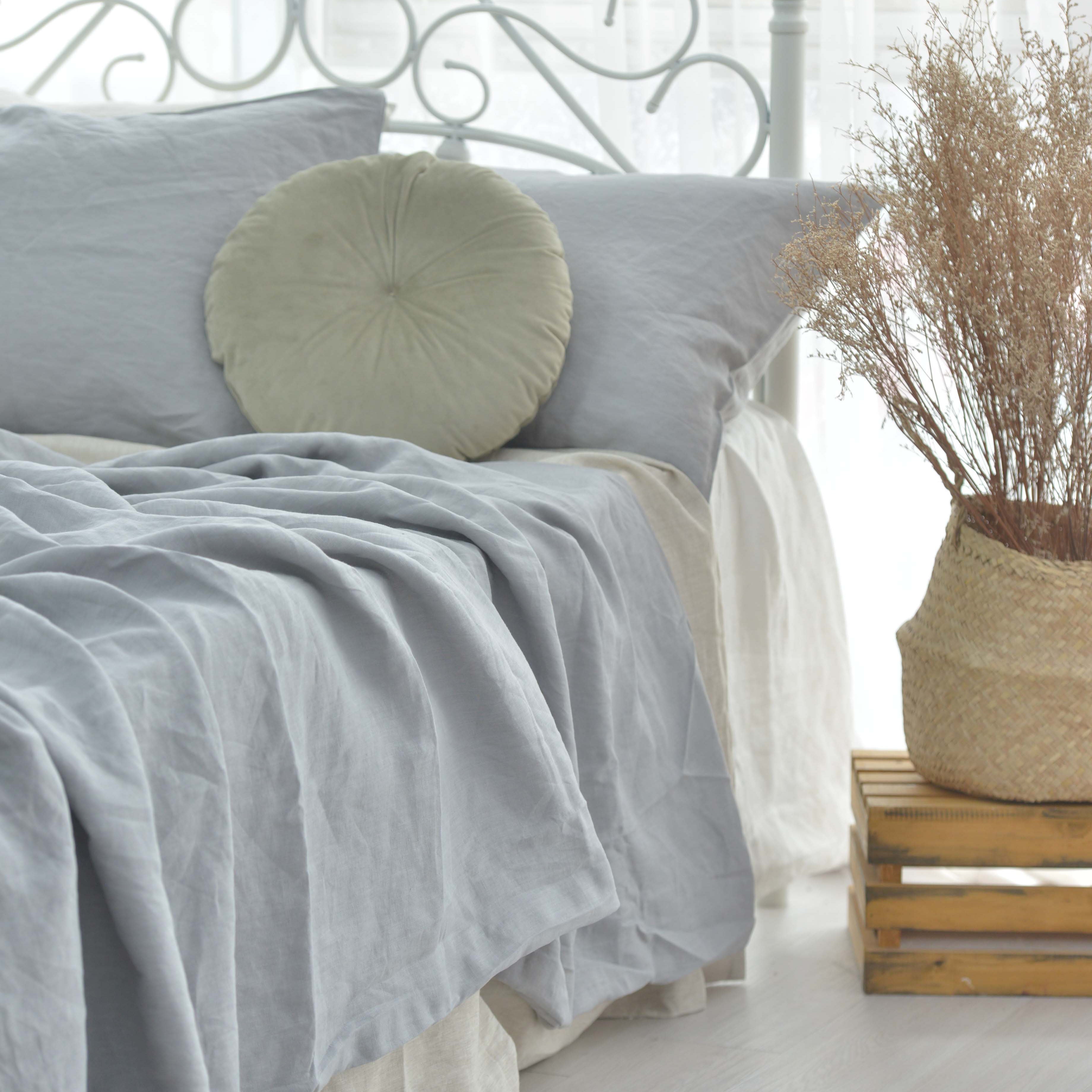 Stone French Linen Duvet Cover+2 Pillowcases Set - Plain Dyeing 15