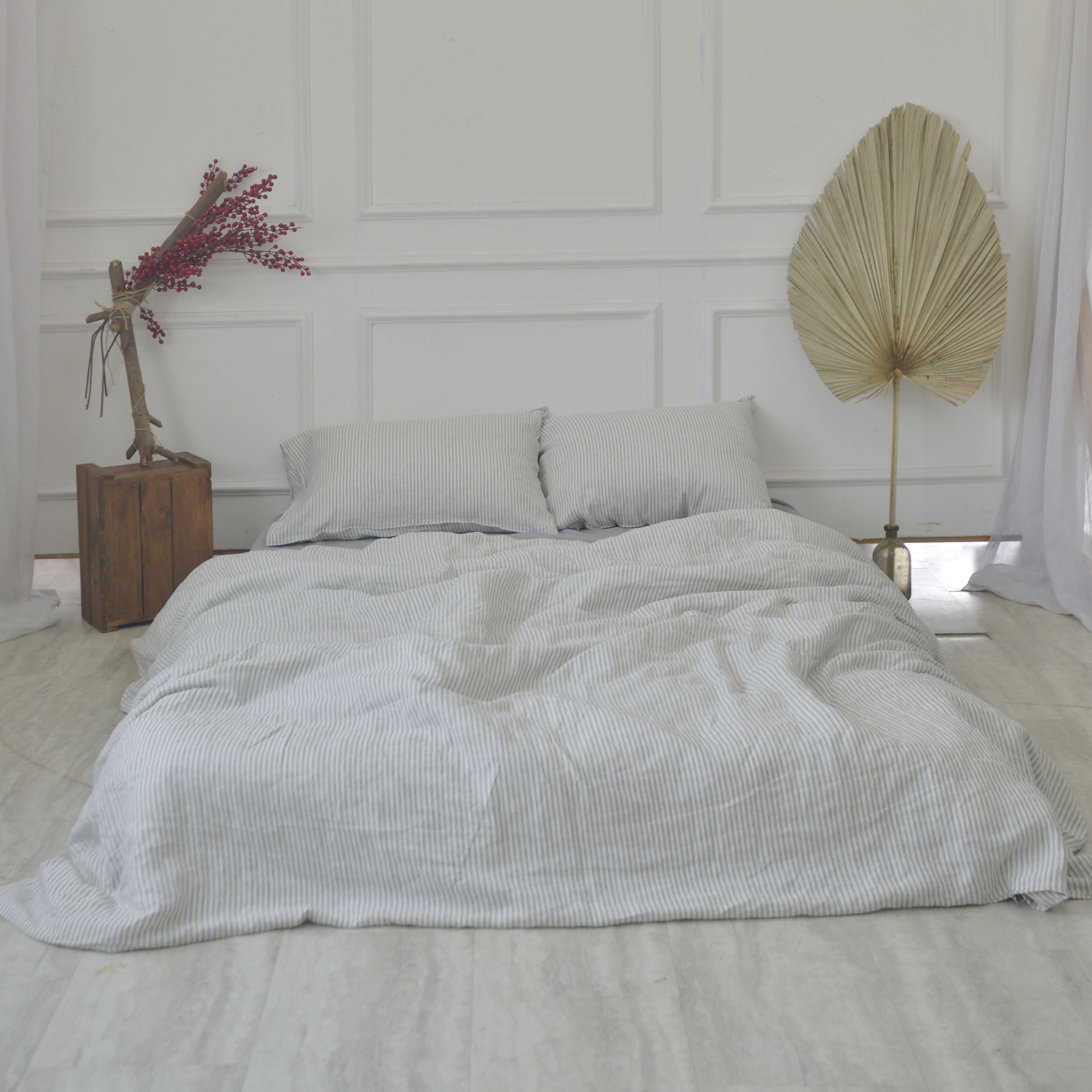 Striped French Linen 4-Piece Duvet Cover Set | Yarn-Dyed | Handmade