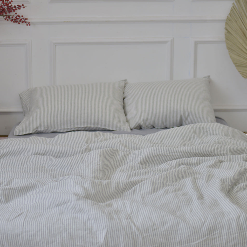 Striped French Linen Bedsheet | Deep Pocket Fitted Sheet